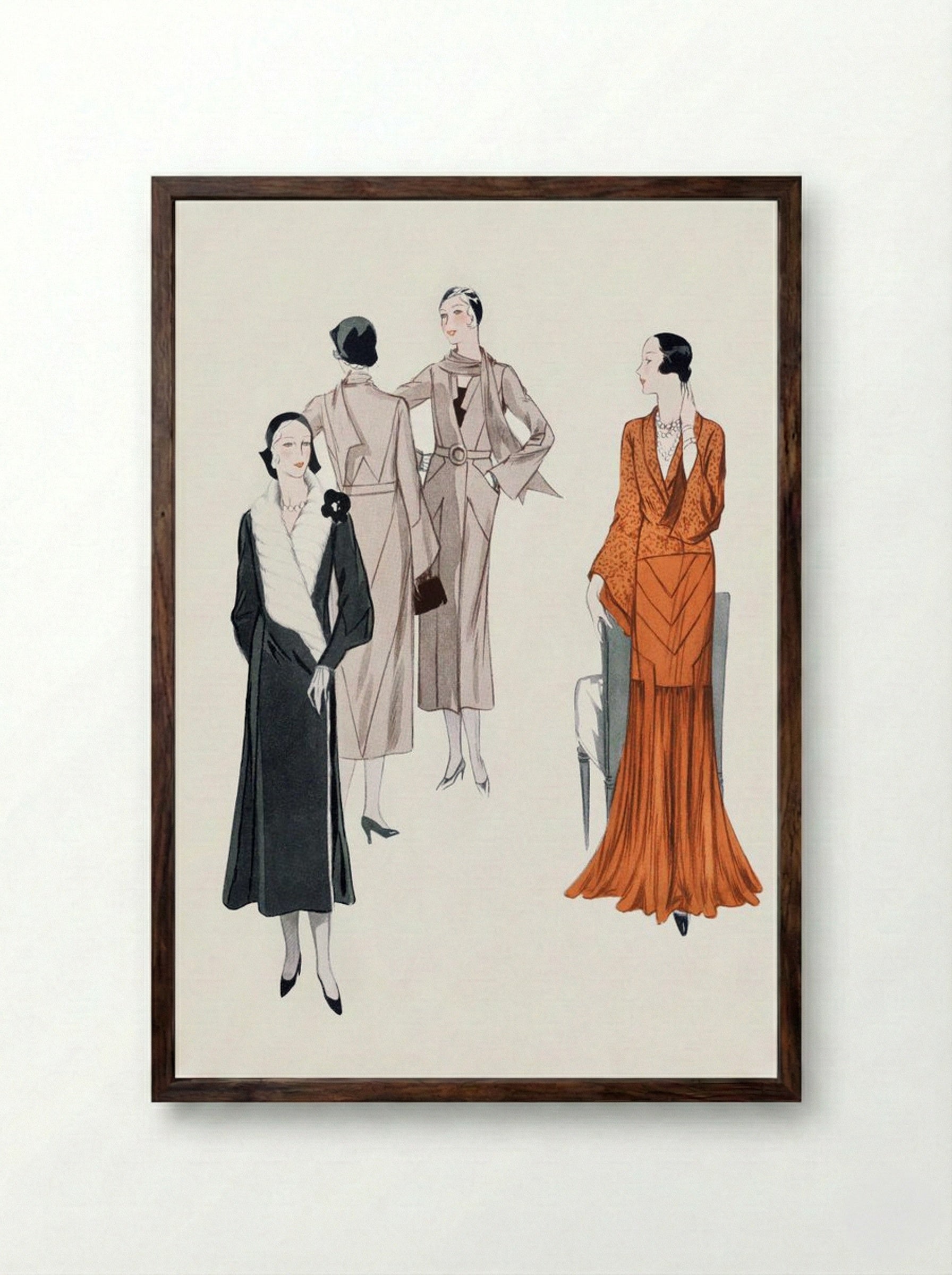 Dresses with Shawl Collars - Paul Brion - Framed Print Dark Wood