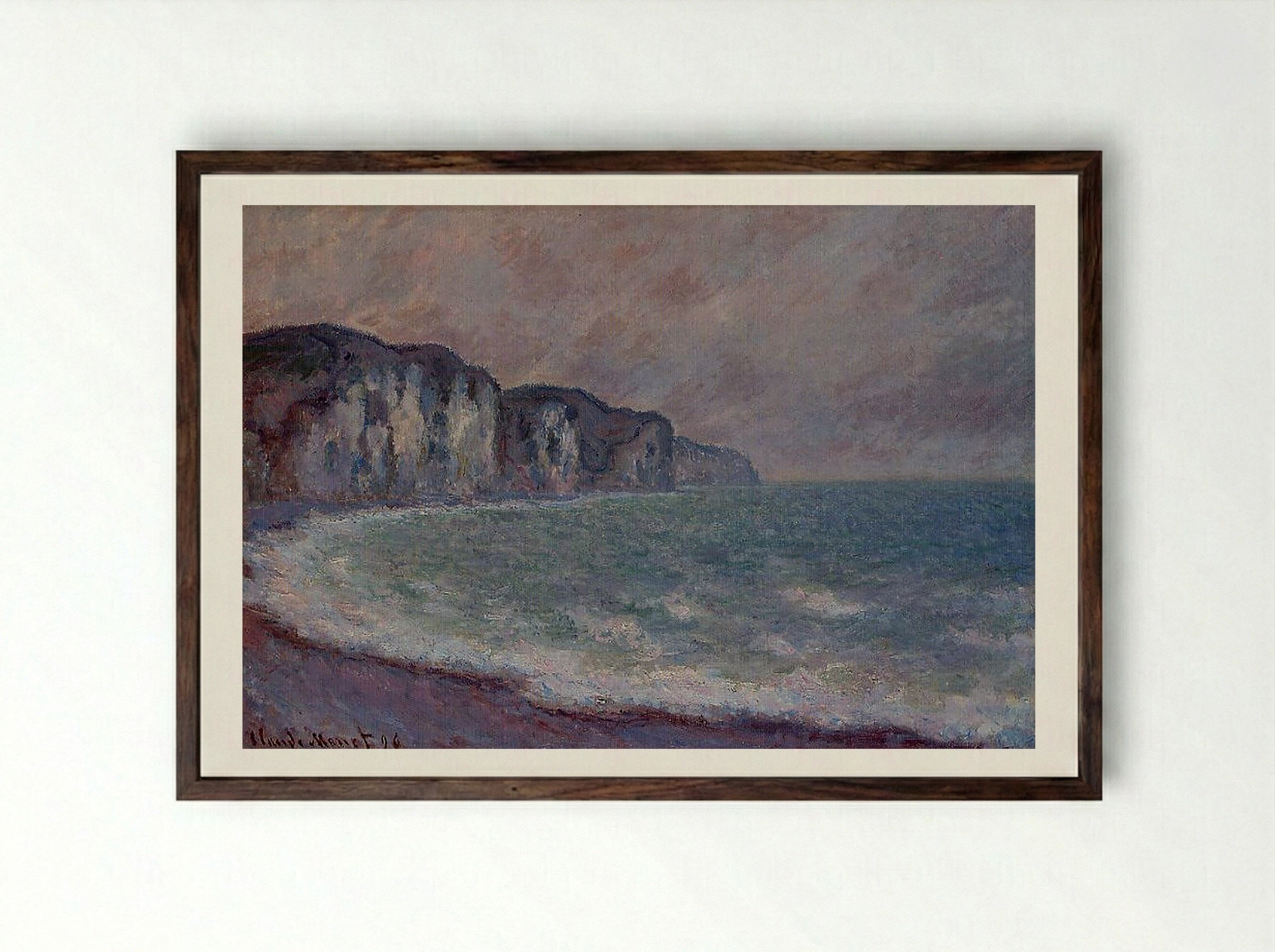 Cliff at Pourville - Claude Monet - Framed Print Dark Wood