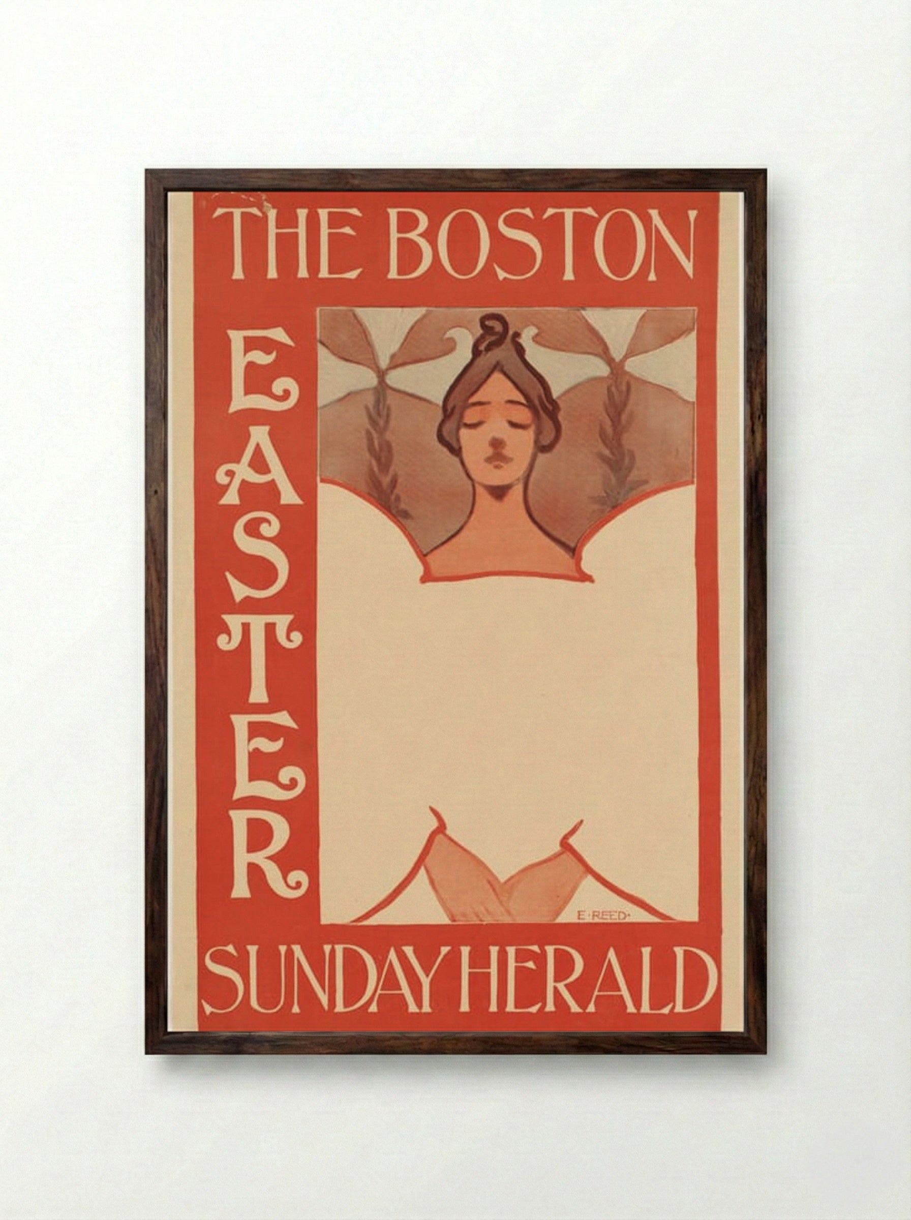 The Boston Sunday Herald, Easter Illustration - Ethel Reed - Framed Print Dark Wood
