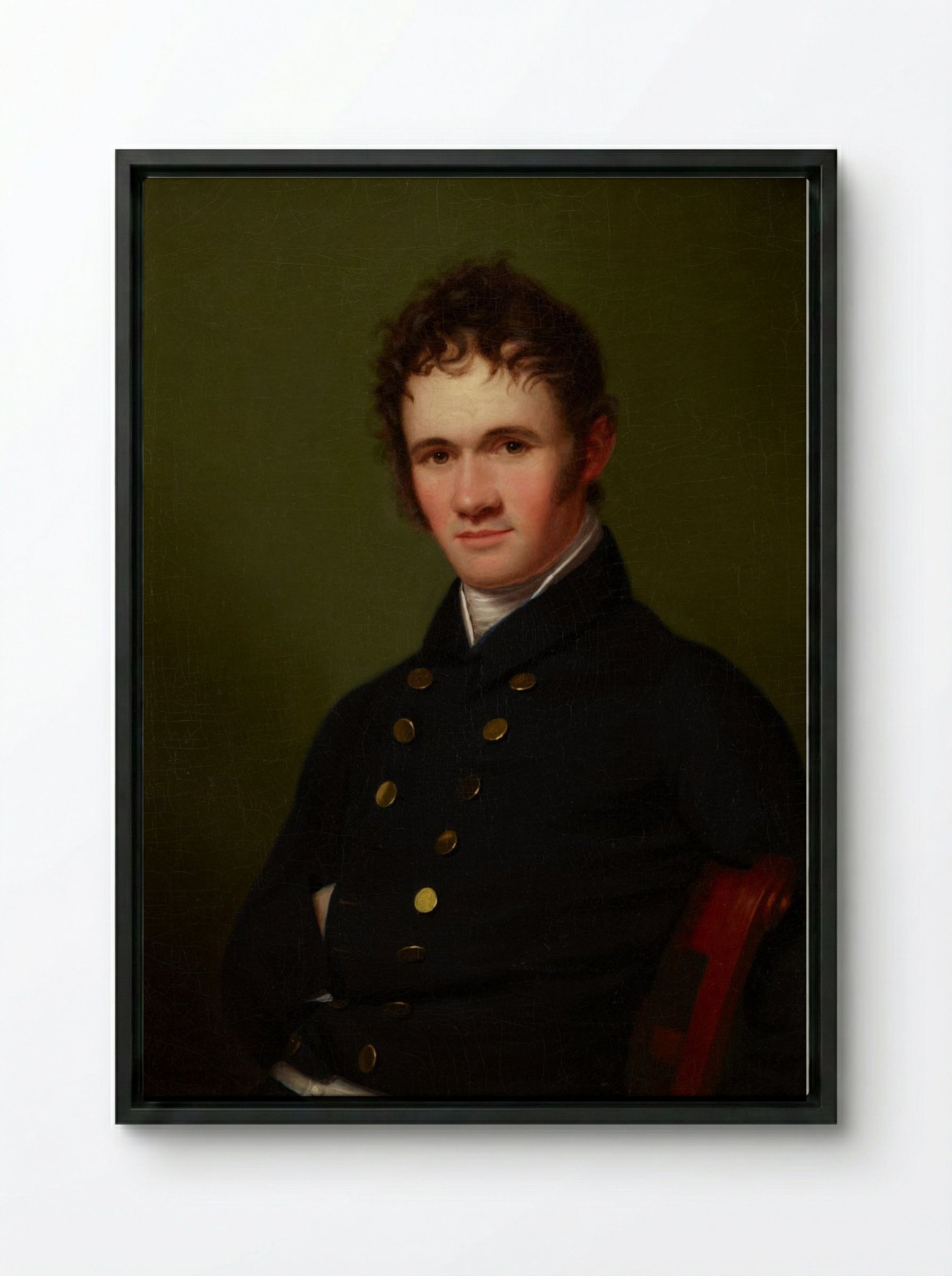 Portrait of a Man, Waist-Length, Seated - Fine Art Print - Framed Canvas Black