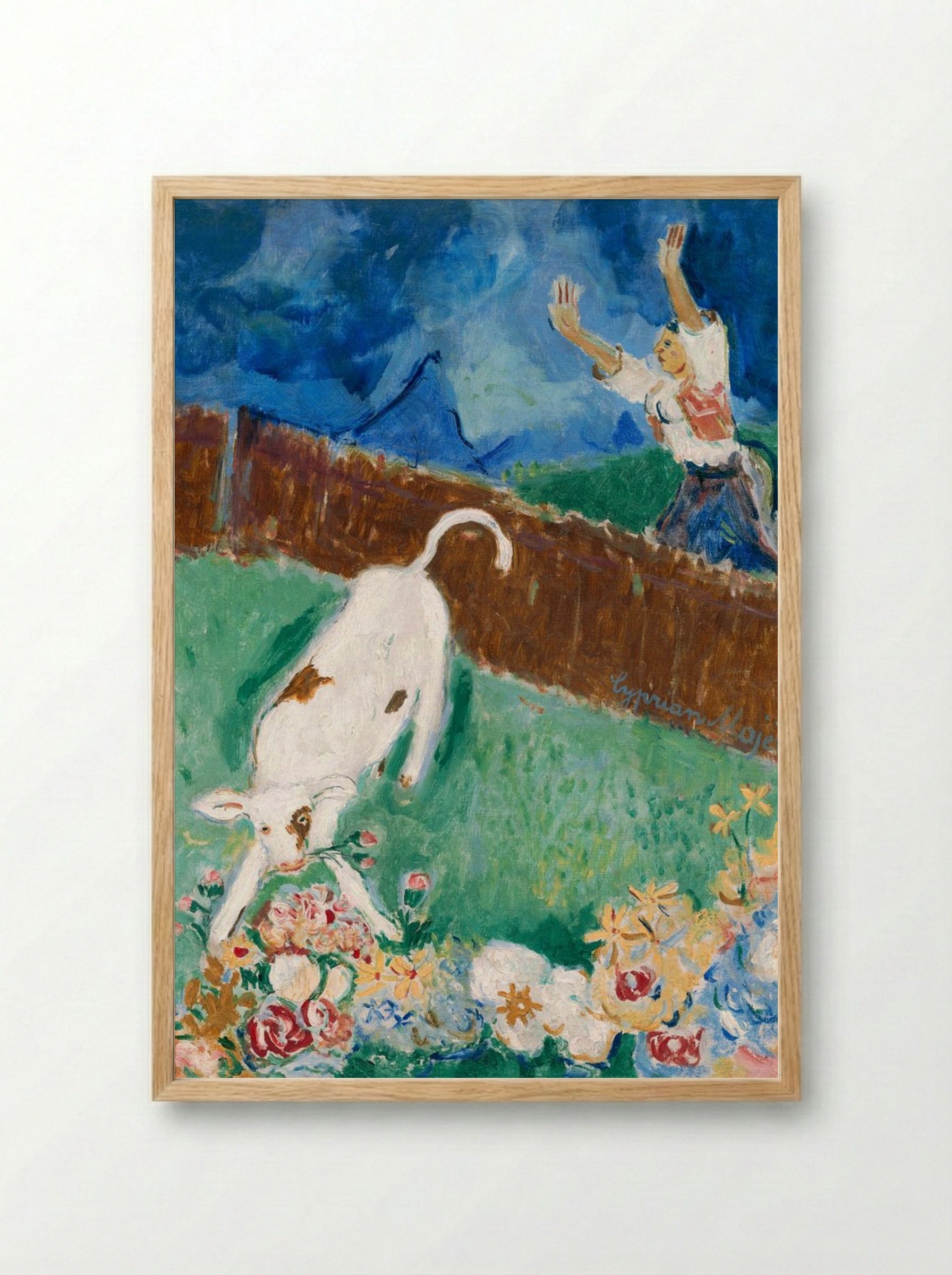 Calf in a Meadow - Cyprián Majerník - Framed Print Wood