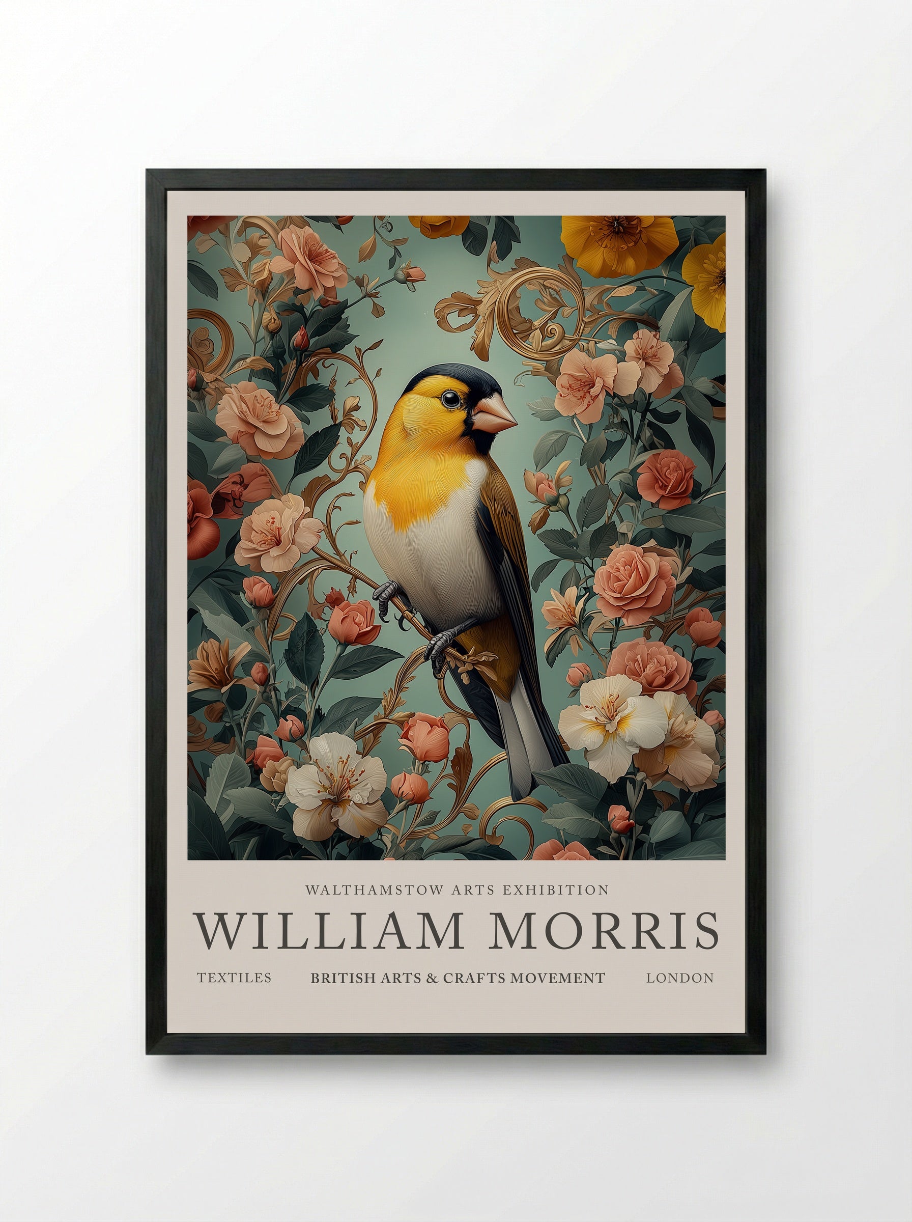 Goldfinch Glow - William Morris - Framed Print Black