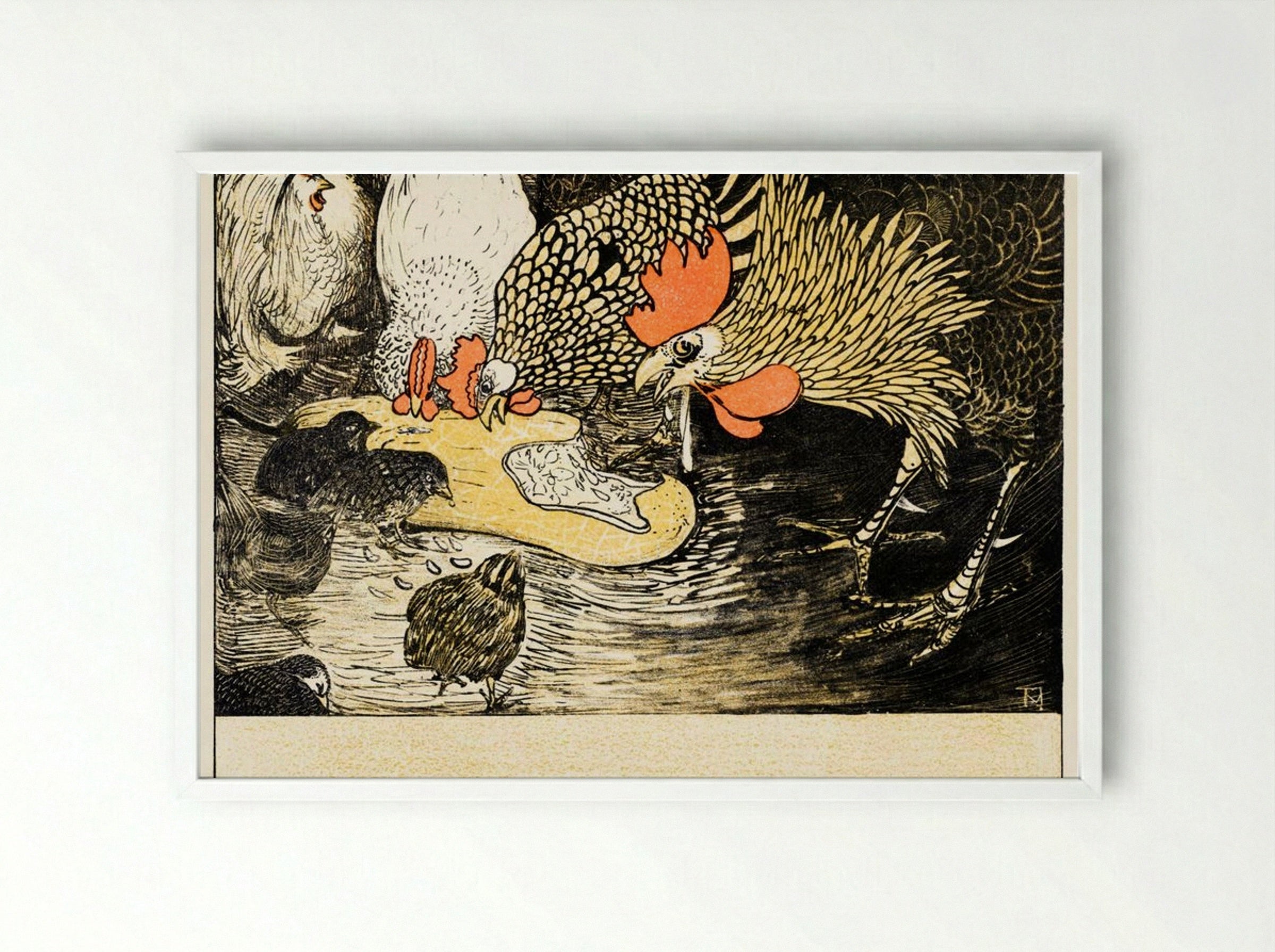 Hen and Chicks - Theo van Hoytema - Framed Print White