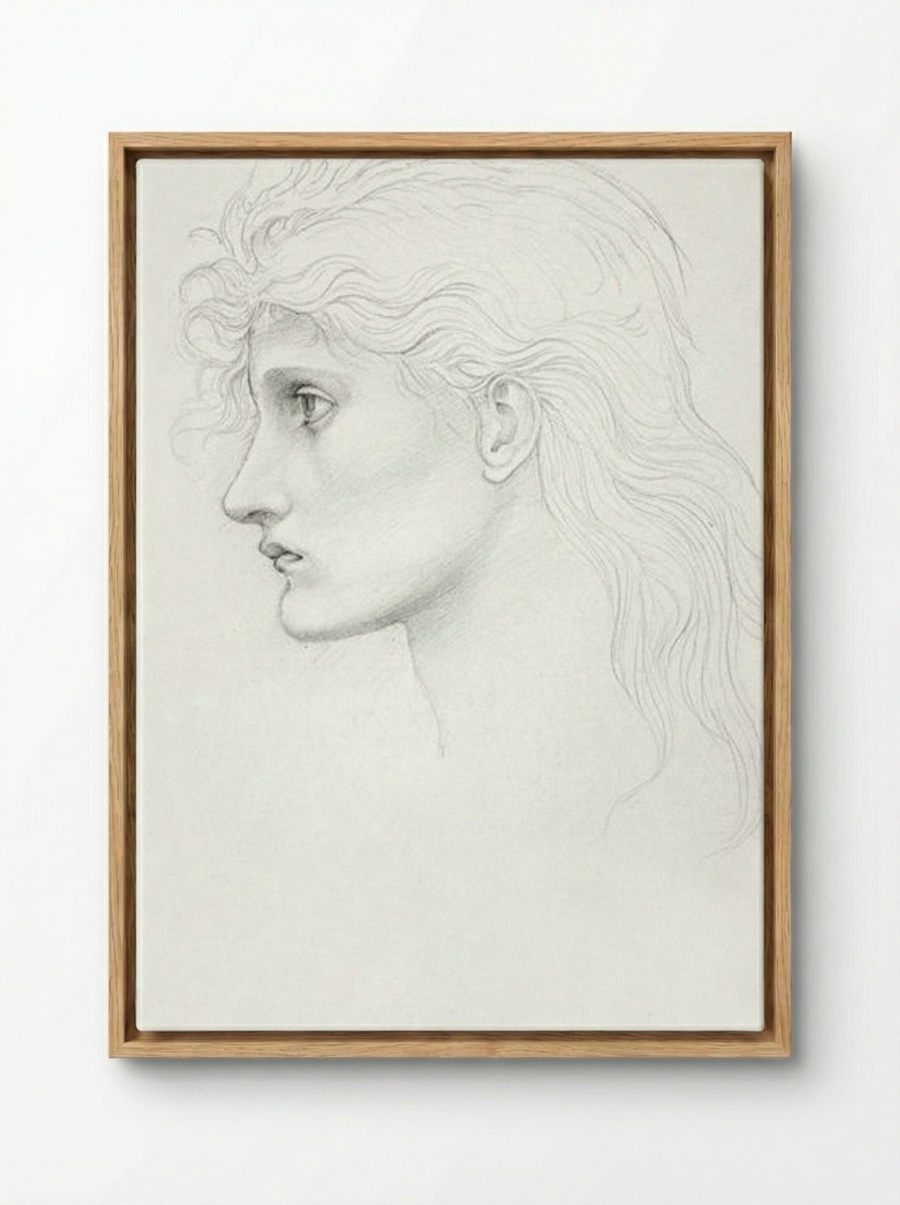 Head of Girl Facing Left - Edward Burne-Jones - Framed Canvas Wood