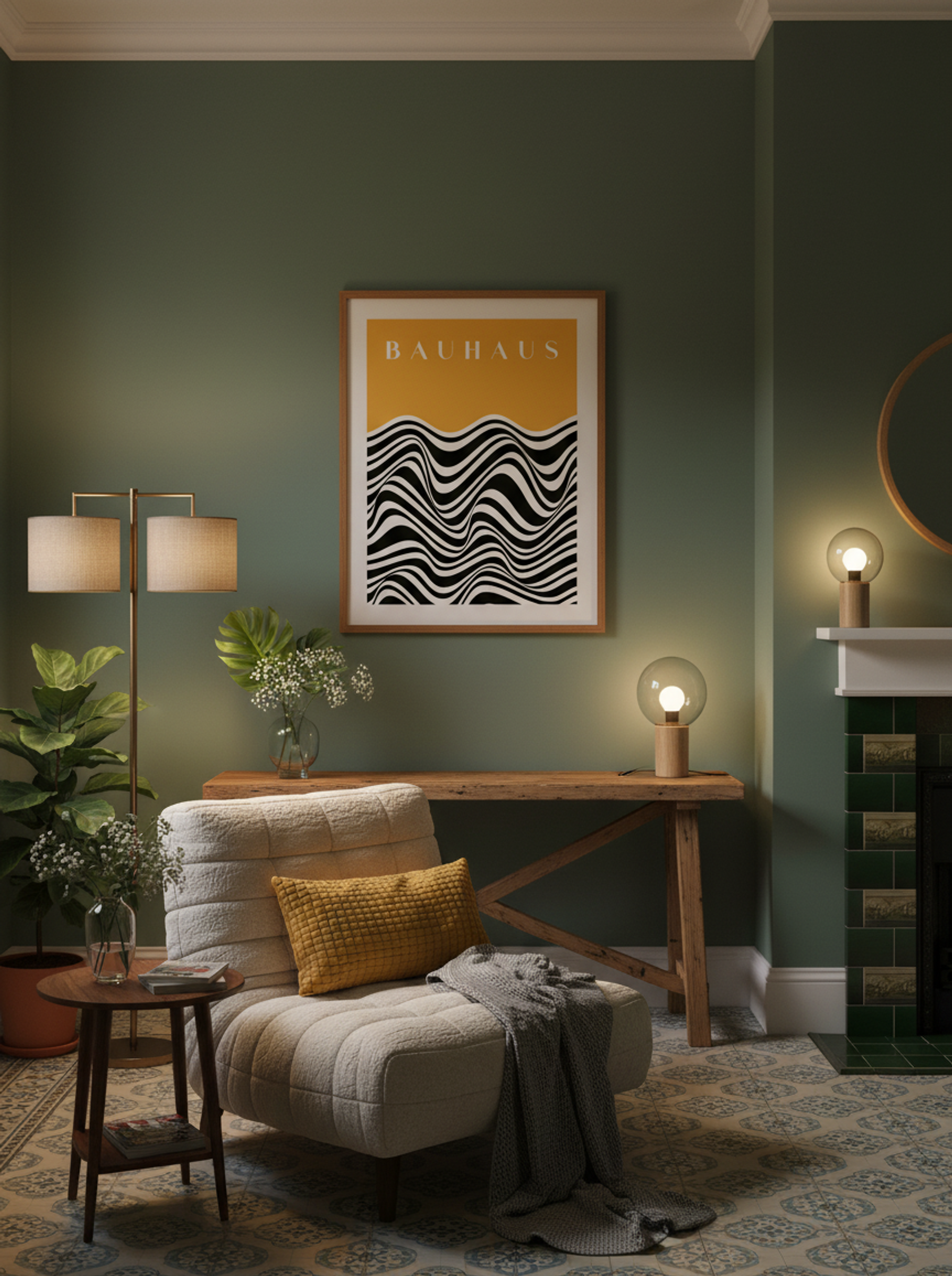 Bauhaus Waves on Mustard - Lifestyle
