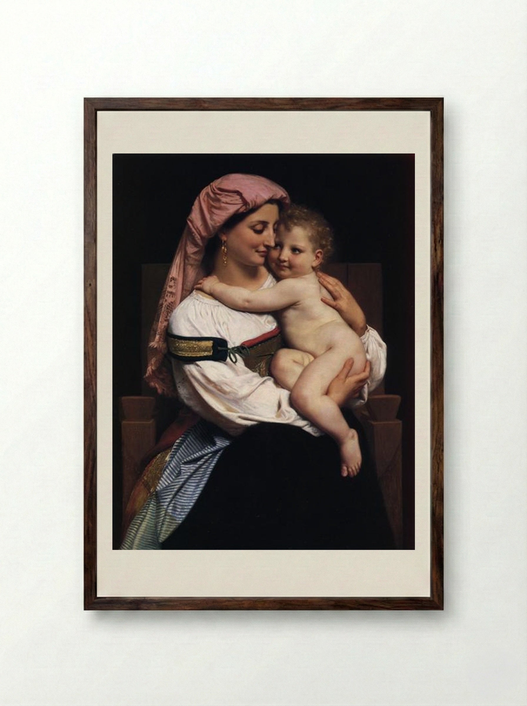 Woman of Cervara and Her Child - William-Adolphe Bouguereau - Framed Print Dark Wood