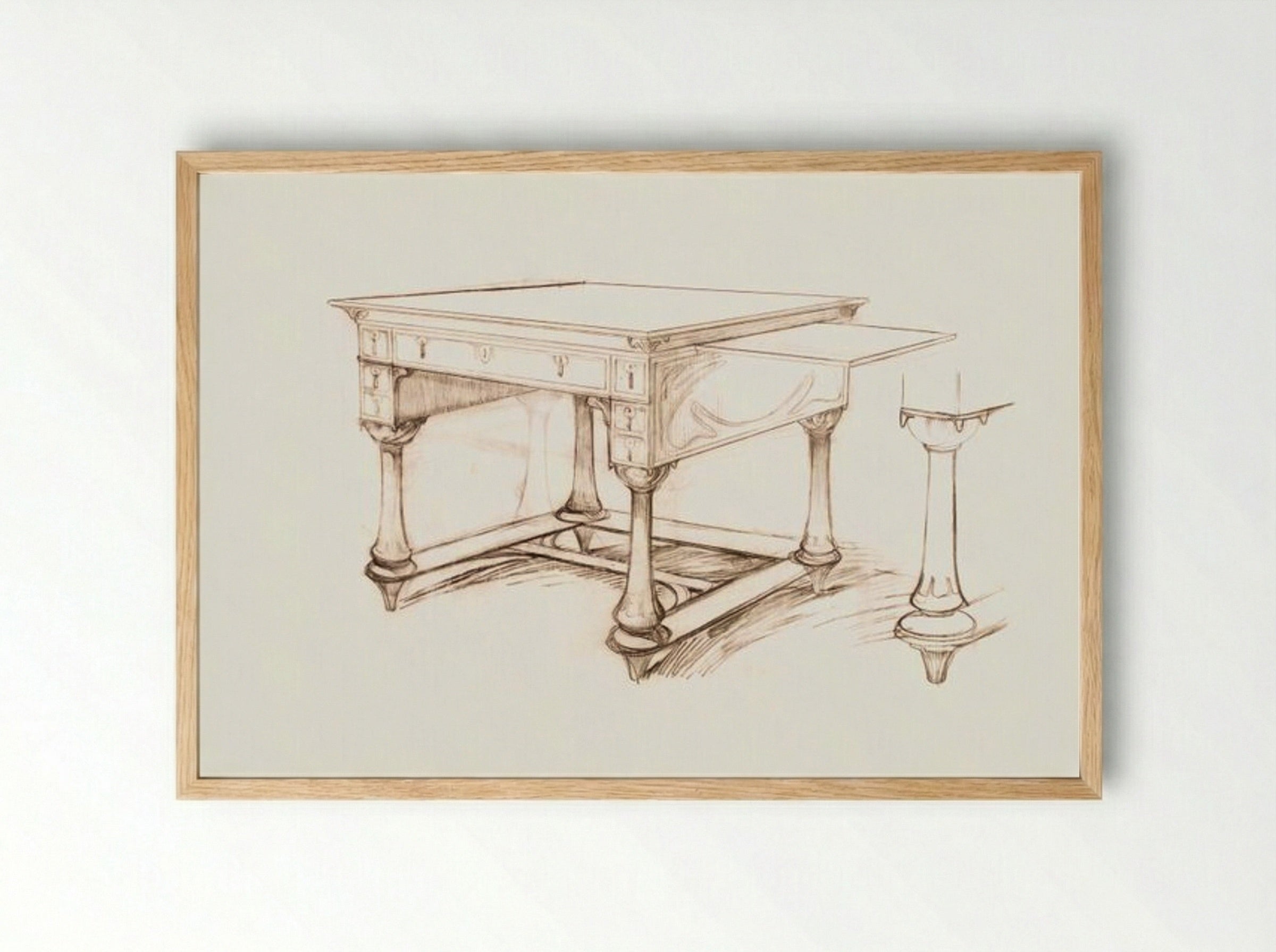 Project of an Office Table - Alphonse Mucha - Framed Print Wood