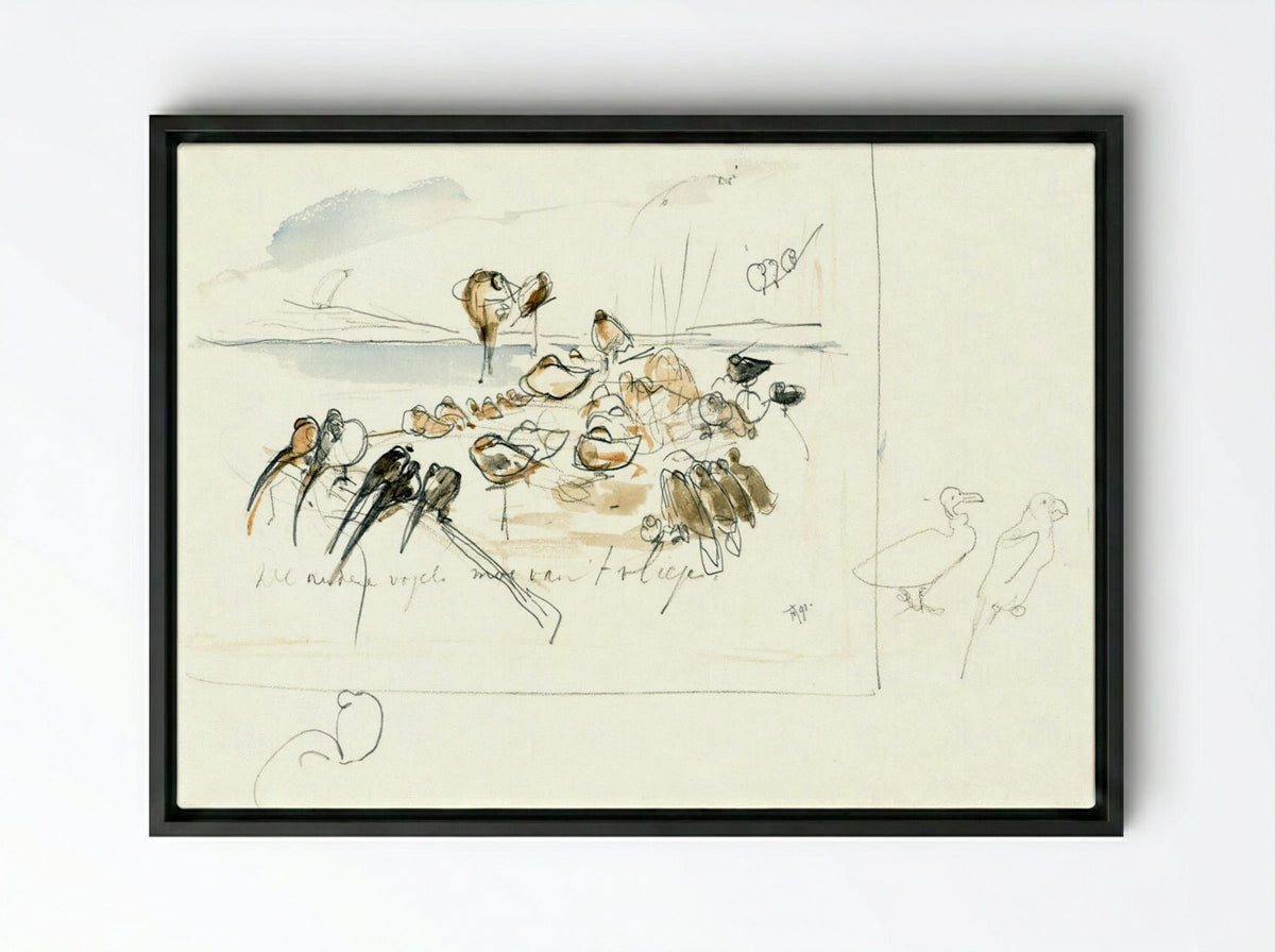 Study for Illustration in 'Hoe de vogels aan een koning kwamen' - Theo van Hoytema - Framed Canvas Black