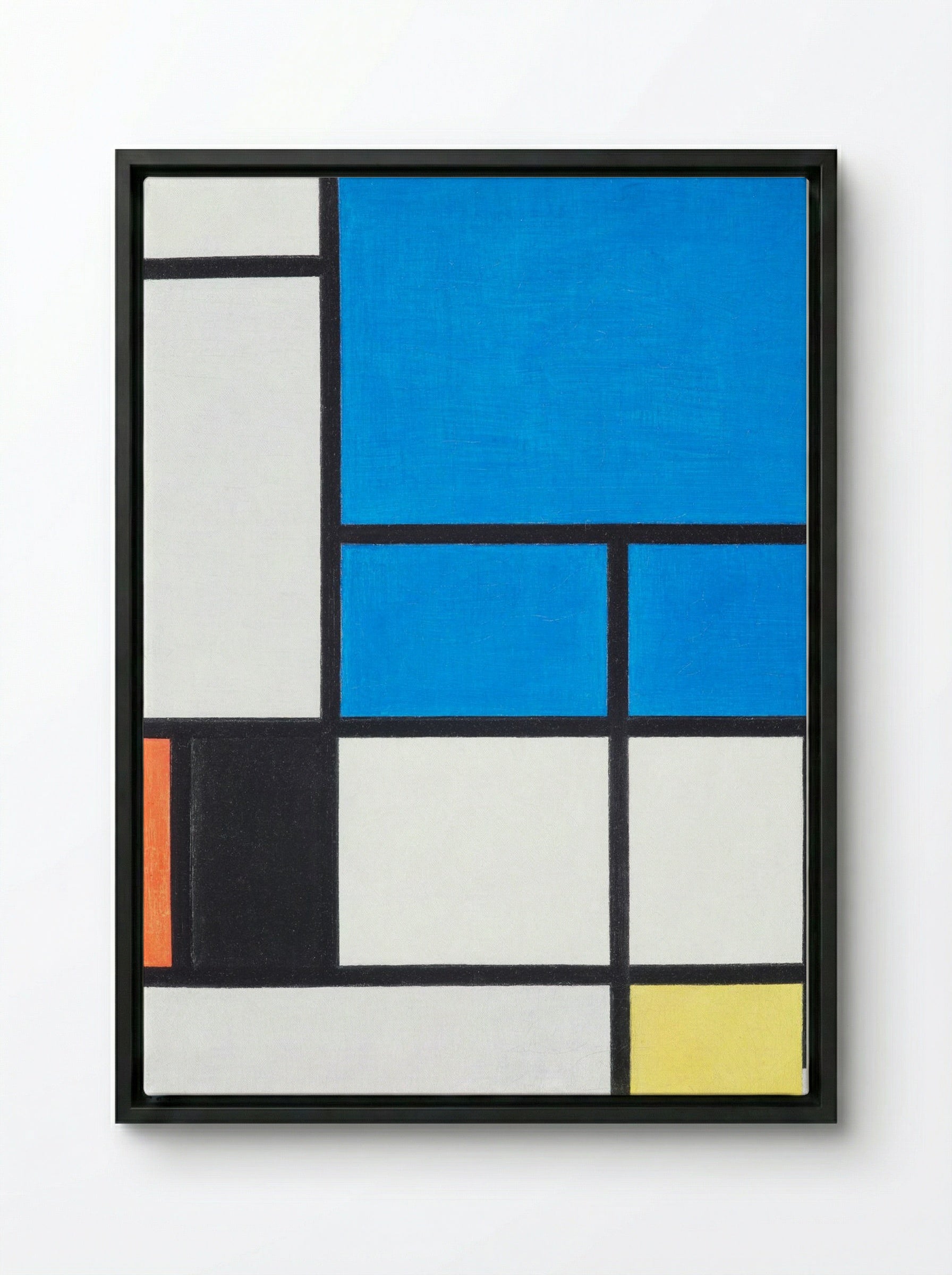 Composition with Large Blue Plane, Red, Black, Yellow, and Gray - Piet Mondrian - Framed Canvas Black