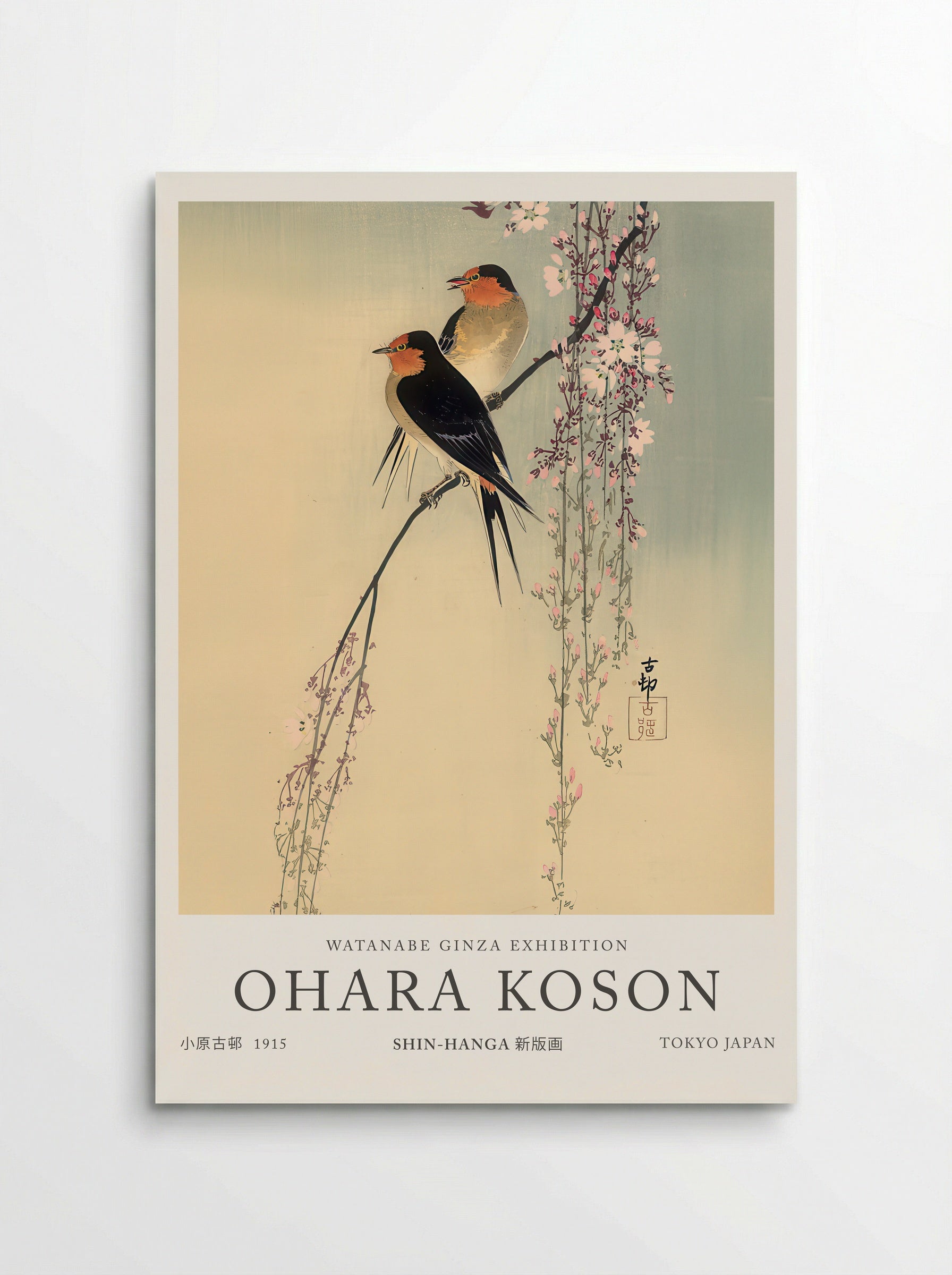 Swallows With Cherry Blossom - Ohara Koson - Poster