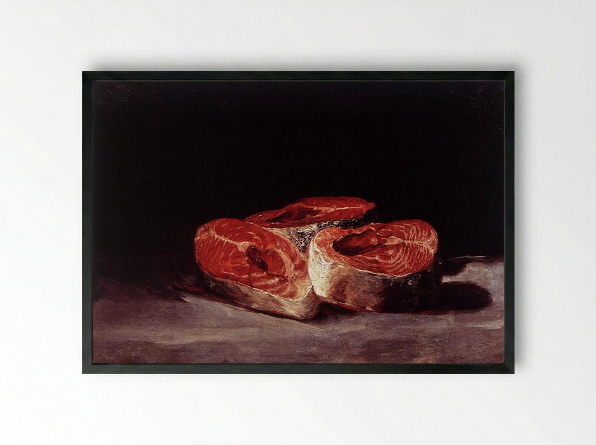 Still Life with Three Salmon Steaks - Francisco Goya - Framed Print Black