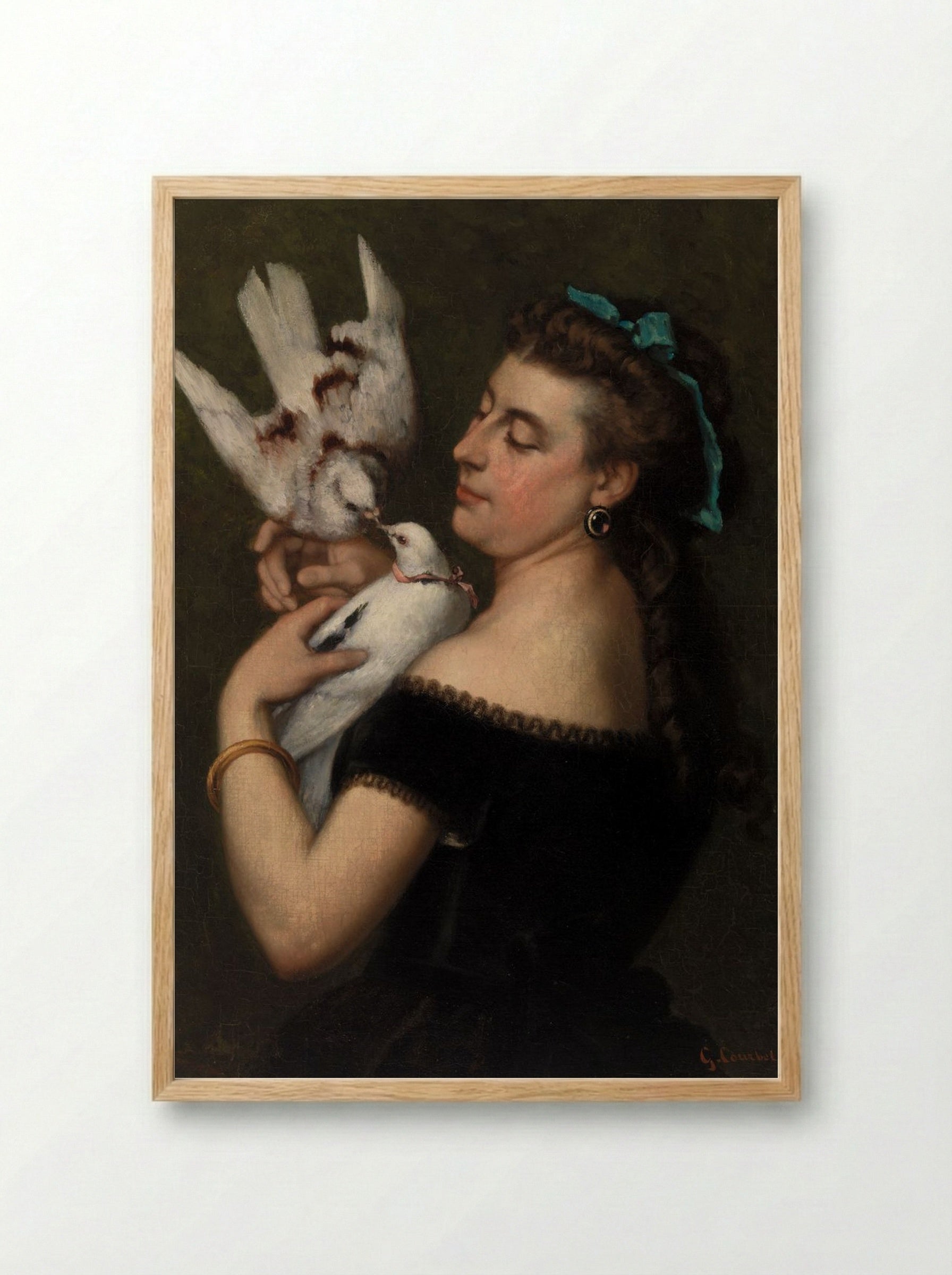 Woman with Pigeons - Gustave Courbet - Framed Print Wood