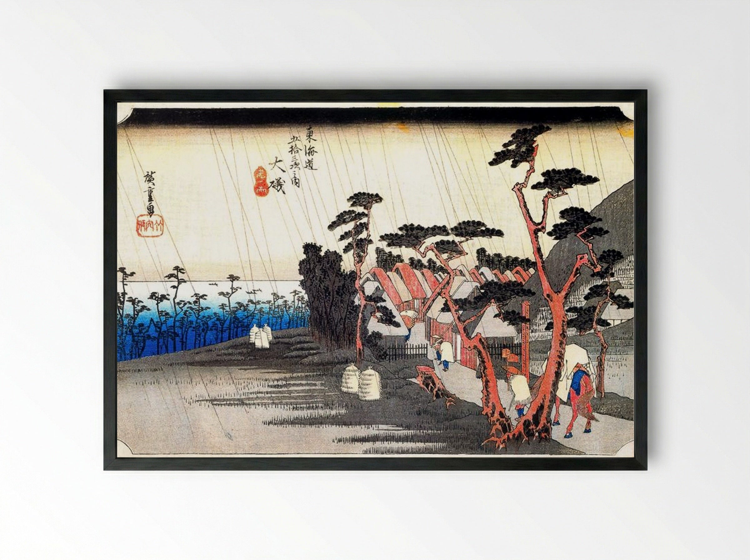 Oiso: Tora-ga-ame (Shower at Tora-ga-ame) - Utagawa Hiroshige - Framed Print Black