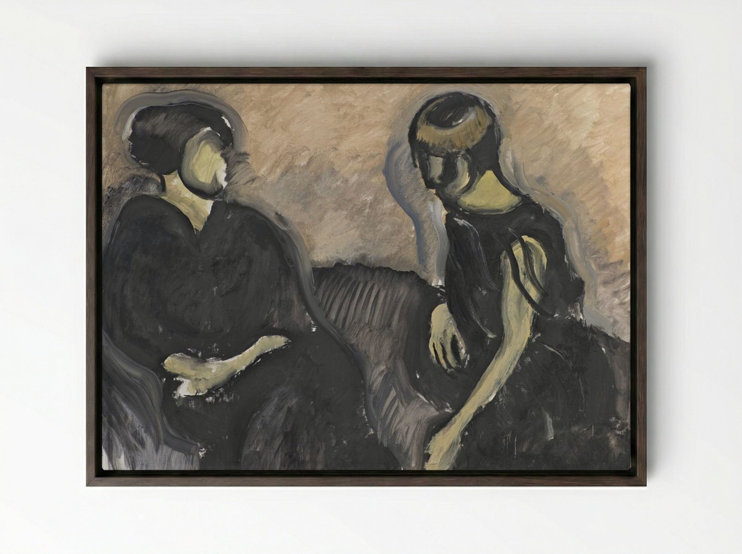 Two Ladies - Harald Giersing - Framed Canvas Dark Wood