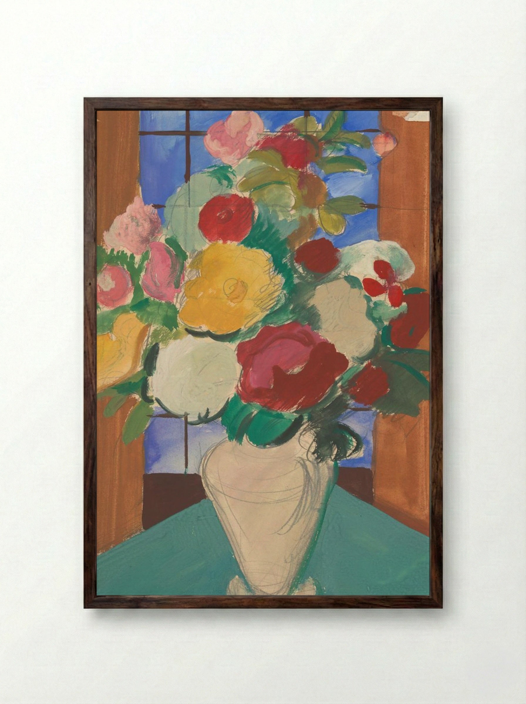 Study for 'Spanish Motif: Flowery Still Life on the Back' - Cyprián Majerník - Framed Print Dark Wood