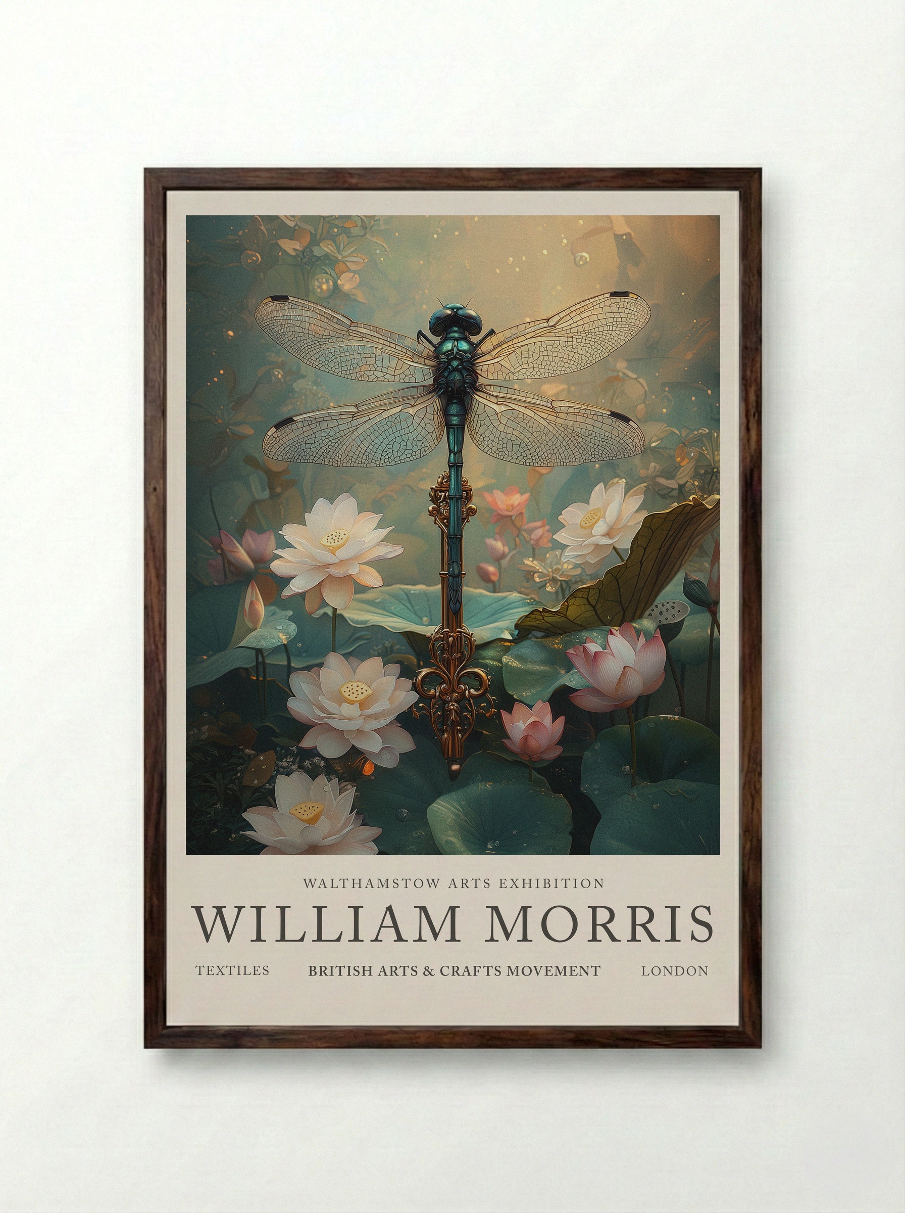 Dragonfly Dream - William Morris - Framed Print Dark Wood
