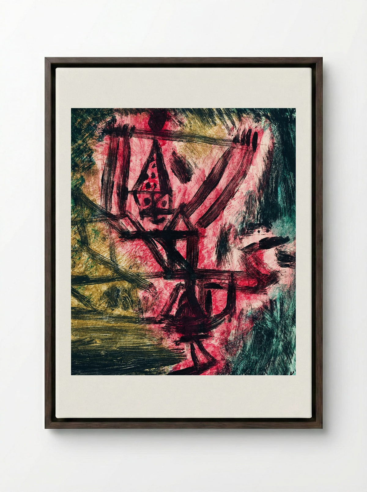 Feuer-Clown I (Fire Clown) - Paul Klee - Framed Canvas Dark Wood