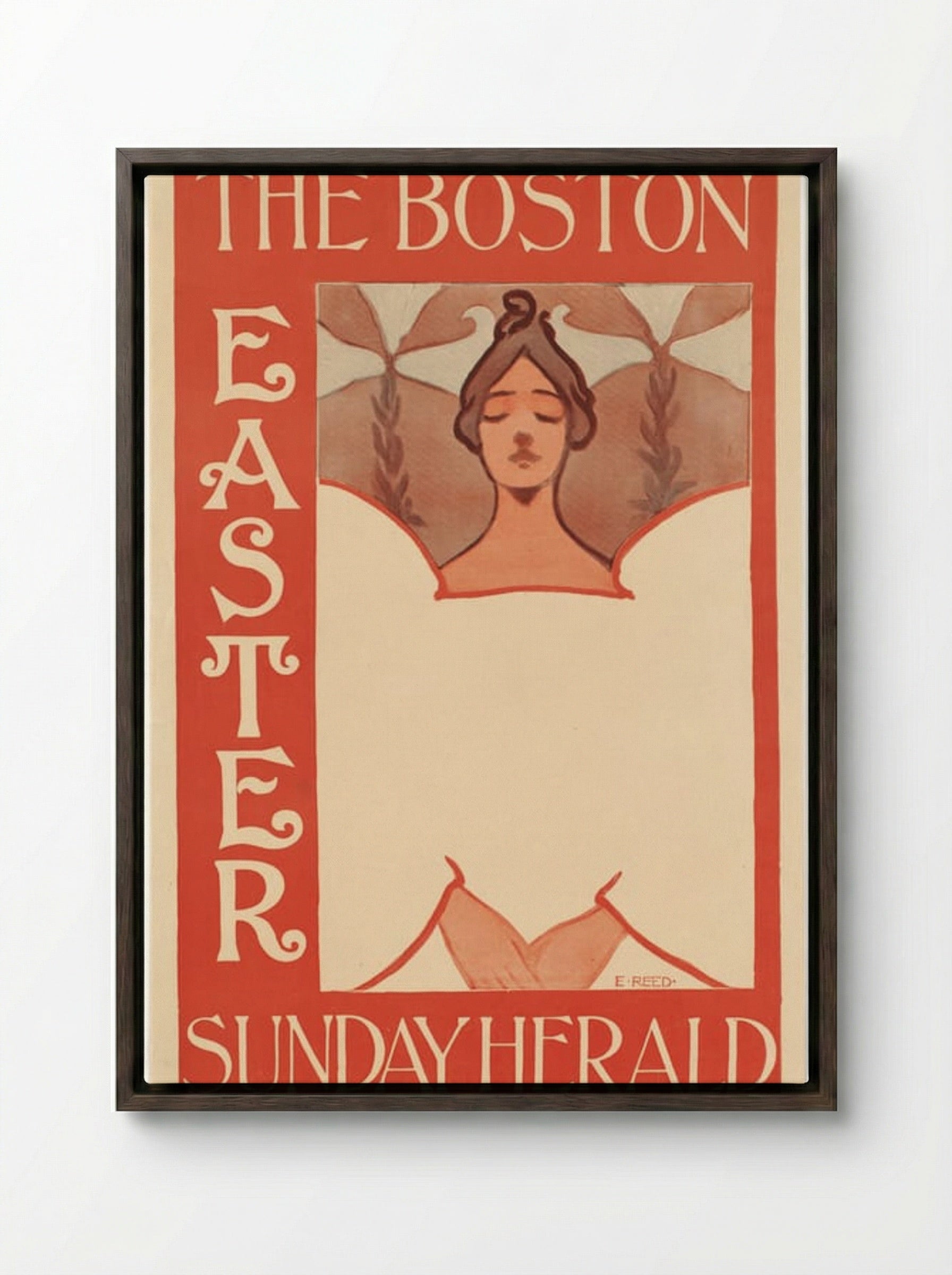 The Boston Sunday Herald, Easter Illustration - Ethel Reed - Framed Canvas Dark Wood
