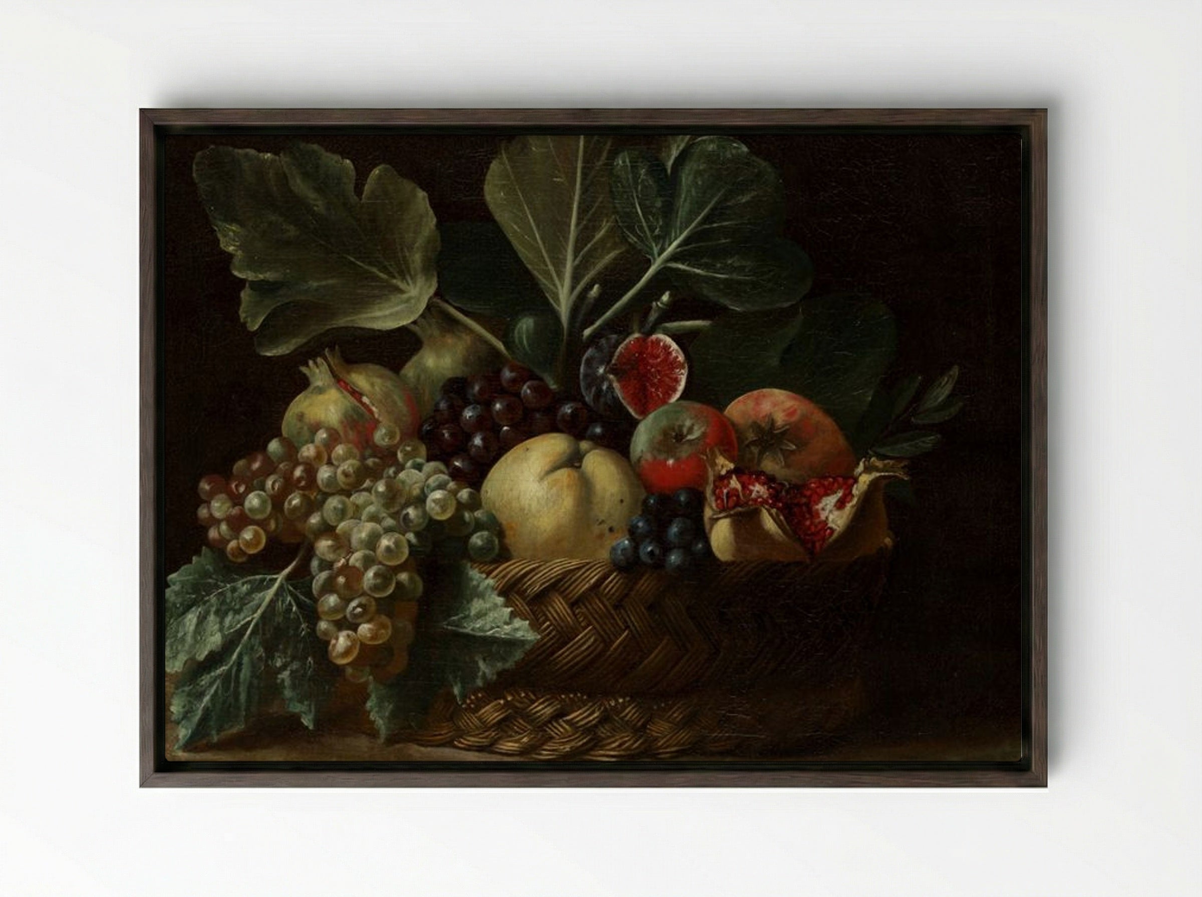 Basket of Fruit - Fine Art Print - Framed Canvas Dark Wood