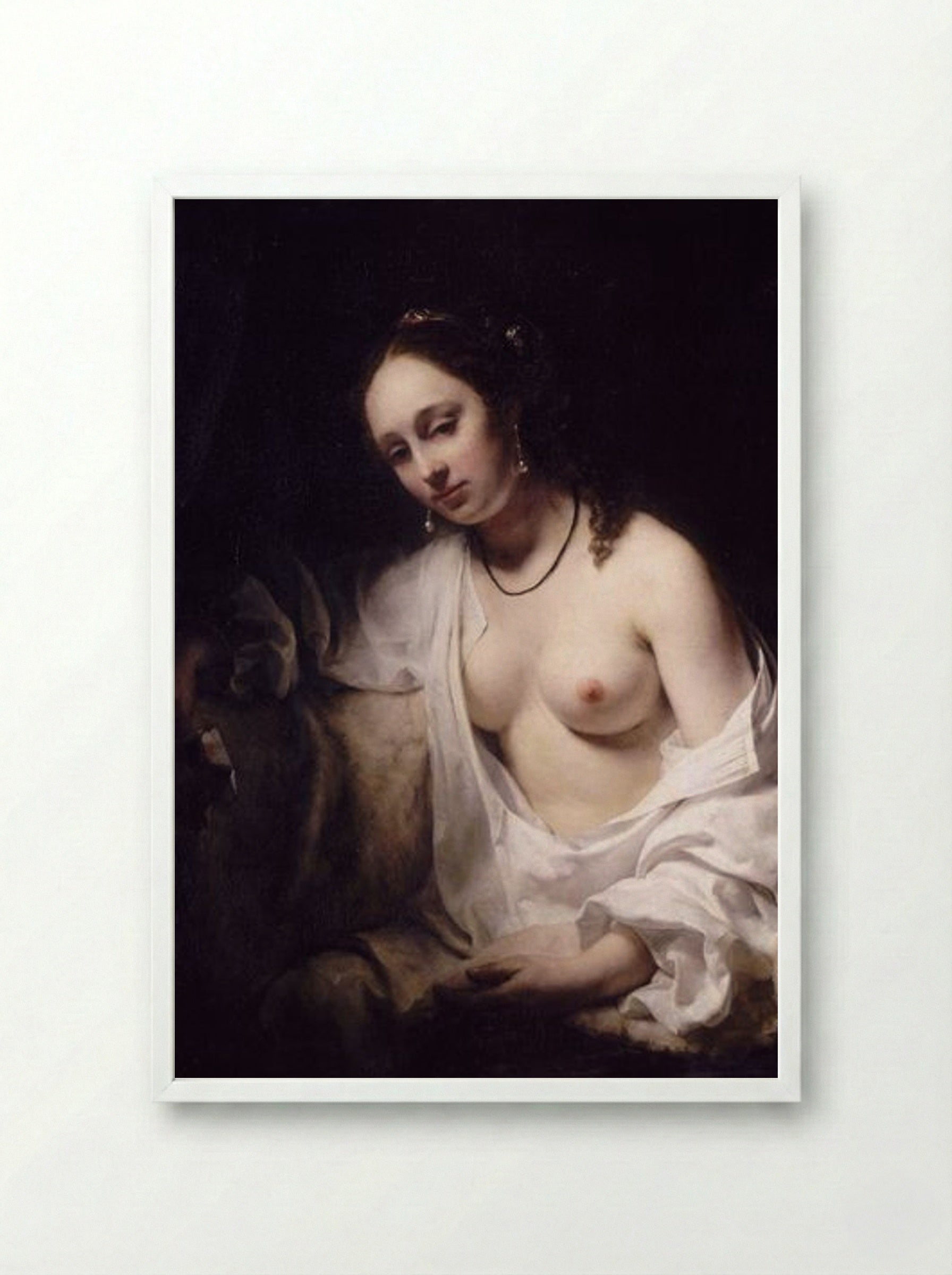 Bathsheba with King David's Letter - Willem Drost - Framed Print White