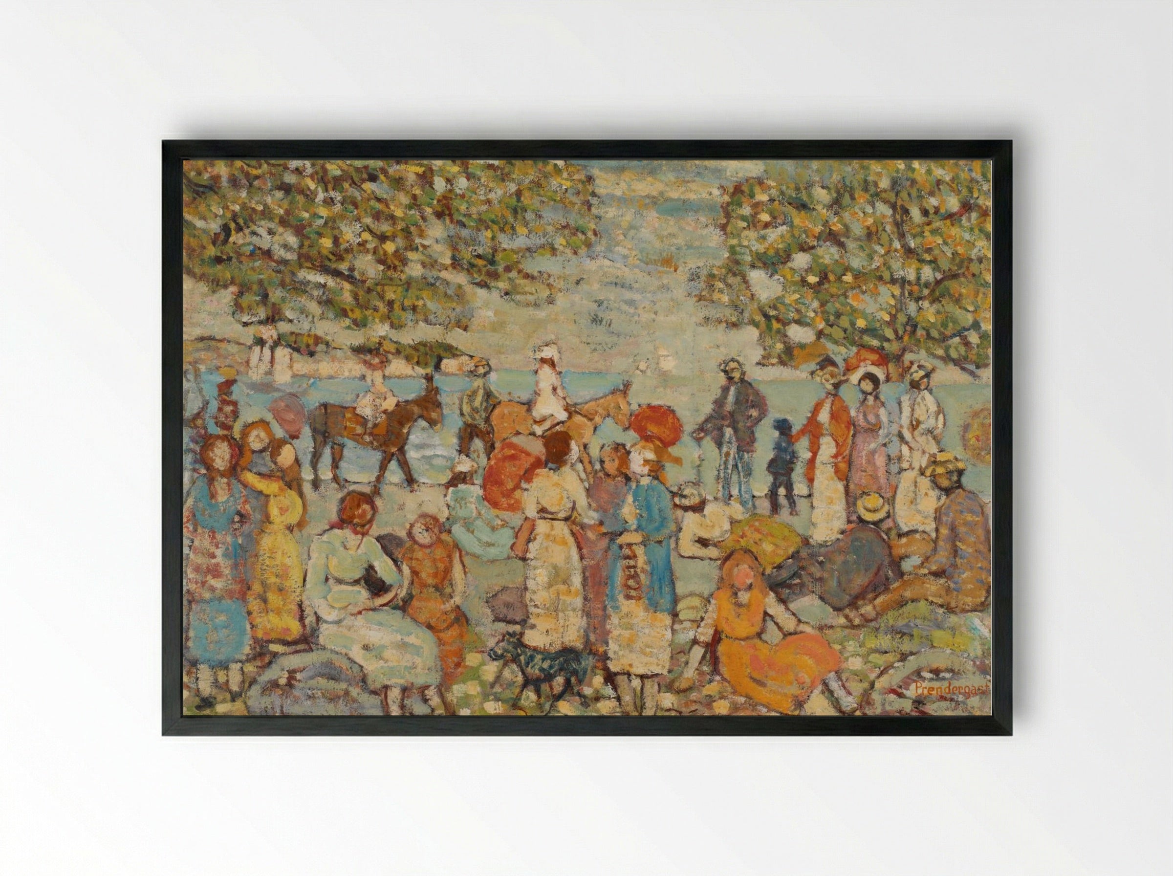 Beach Scene with Donkeys or Mules - Maurice Brazil Prendergast - Framed Print Black