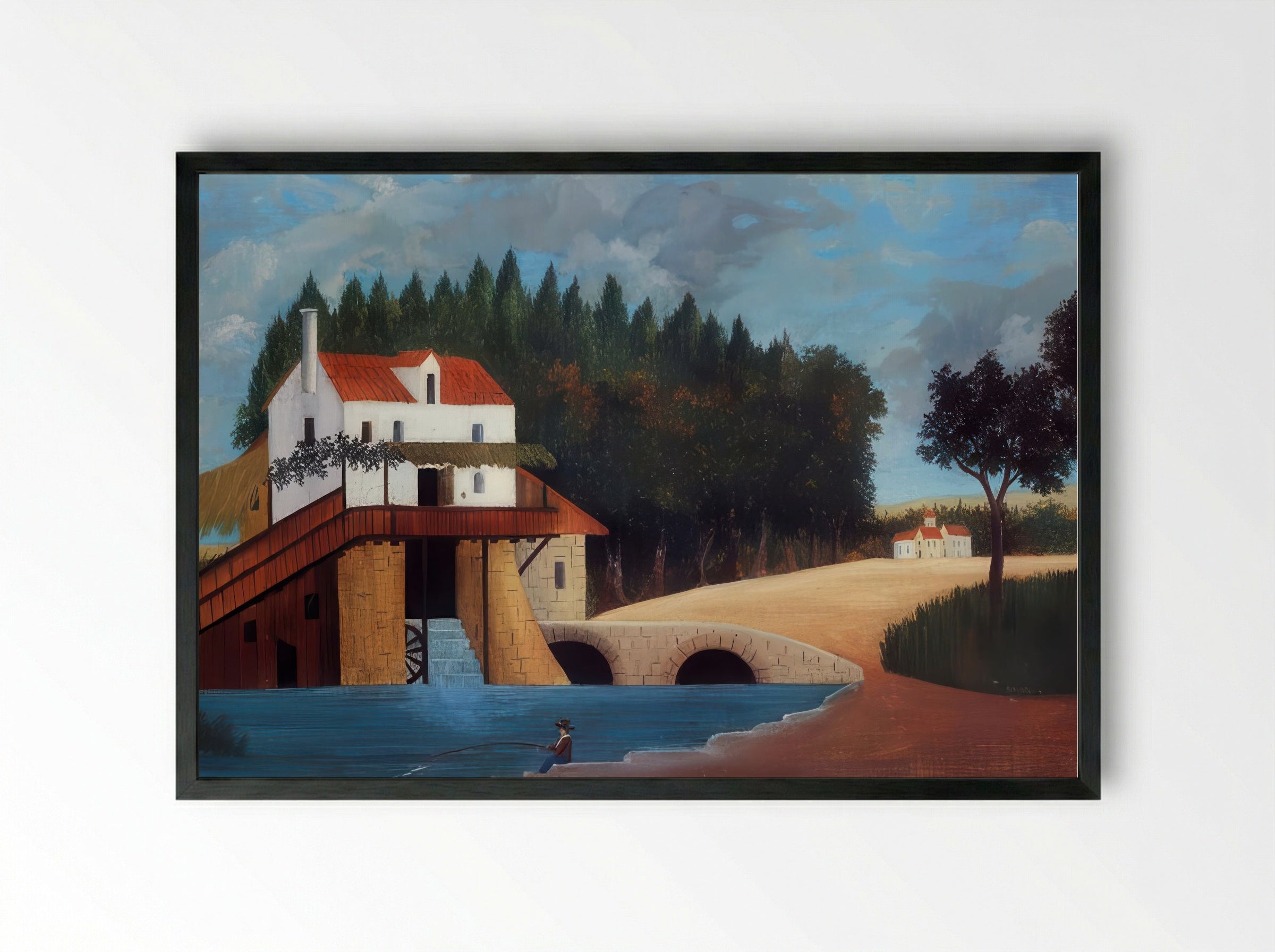 The Mill at Alfort by Henri Rousseau – Naïve Art French Countryside Print - Framed Print Black