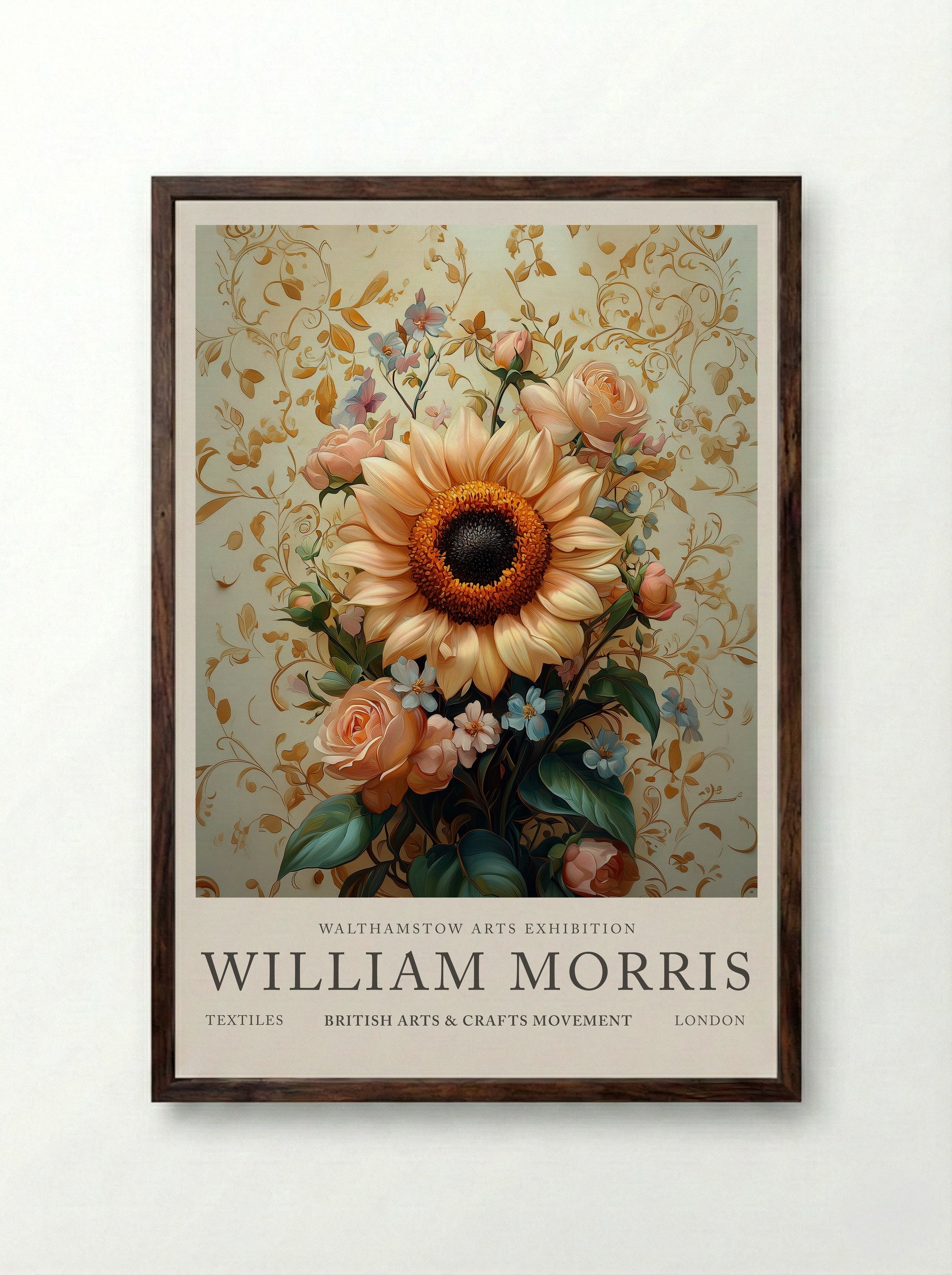 Sunflower Bouquet - William Morris - Framed Print Dark Wood