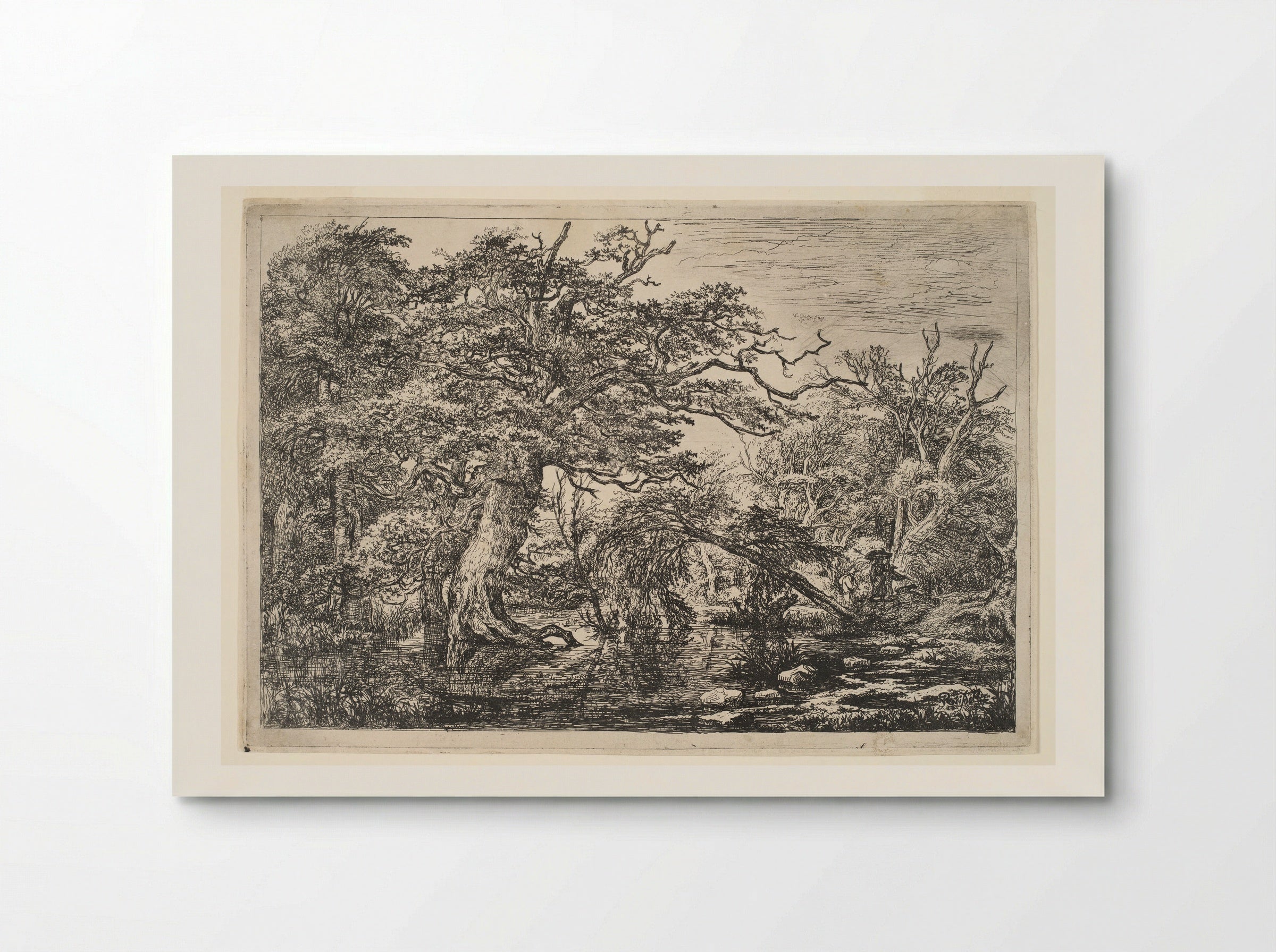 A Forest Marsh with Travelers on a Bank - Jacob van Ruisdael - Poster