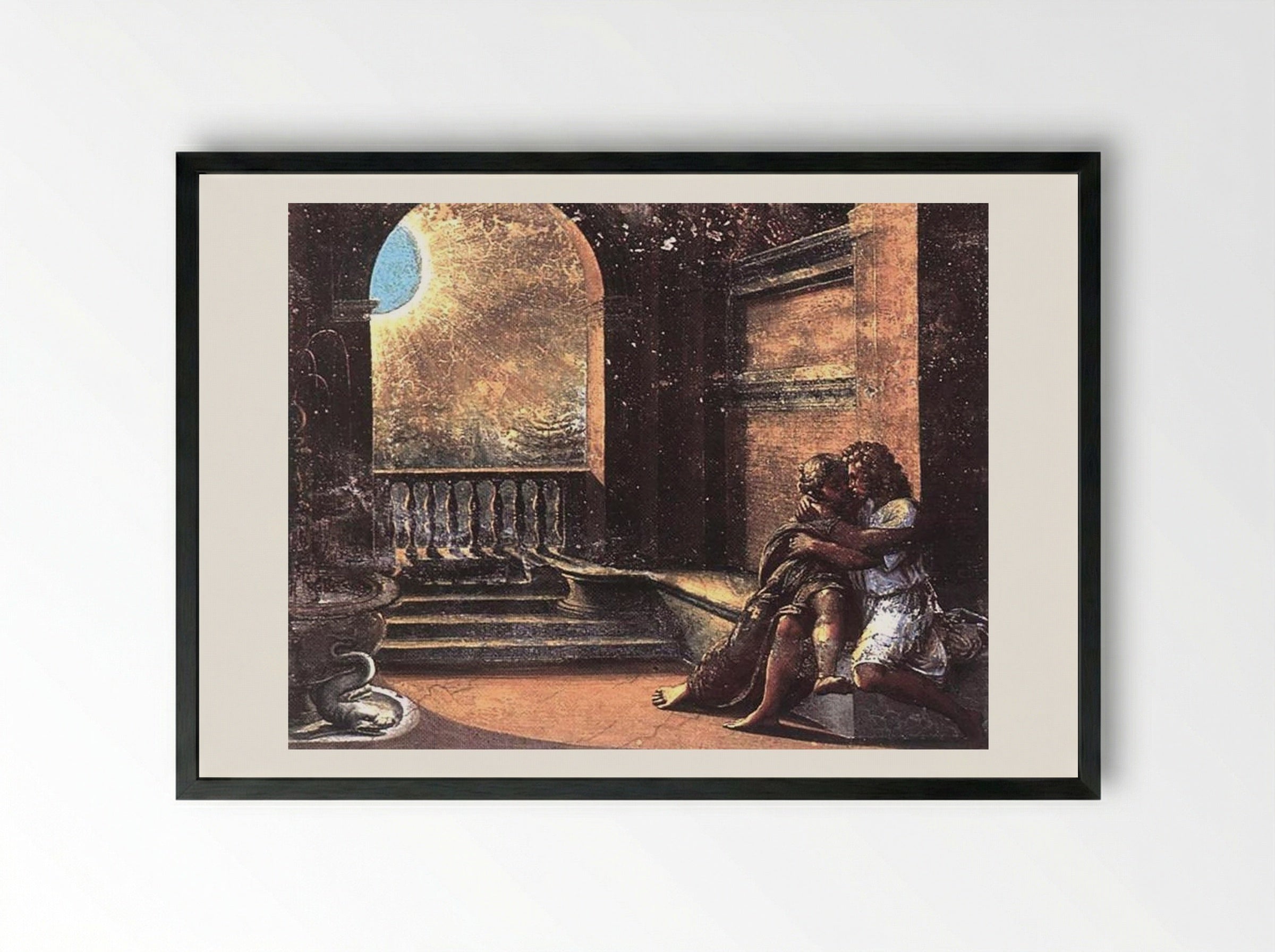 Isaac and Rebecca Spied upon by Abimelech - Raphael - Framed Print Black