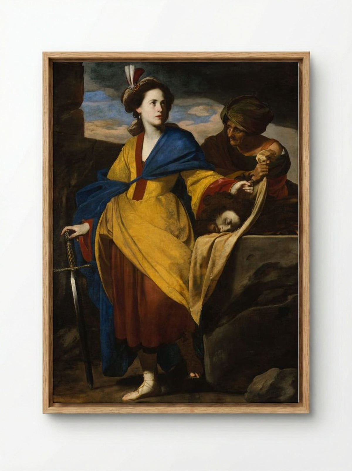 Judith with the Head of Holofernes - Massimo Stanzione - Framed Canvas Wood