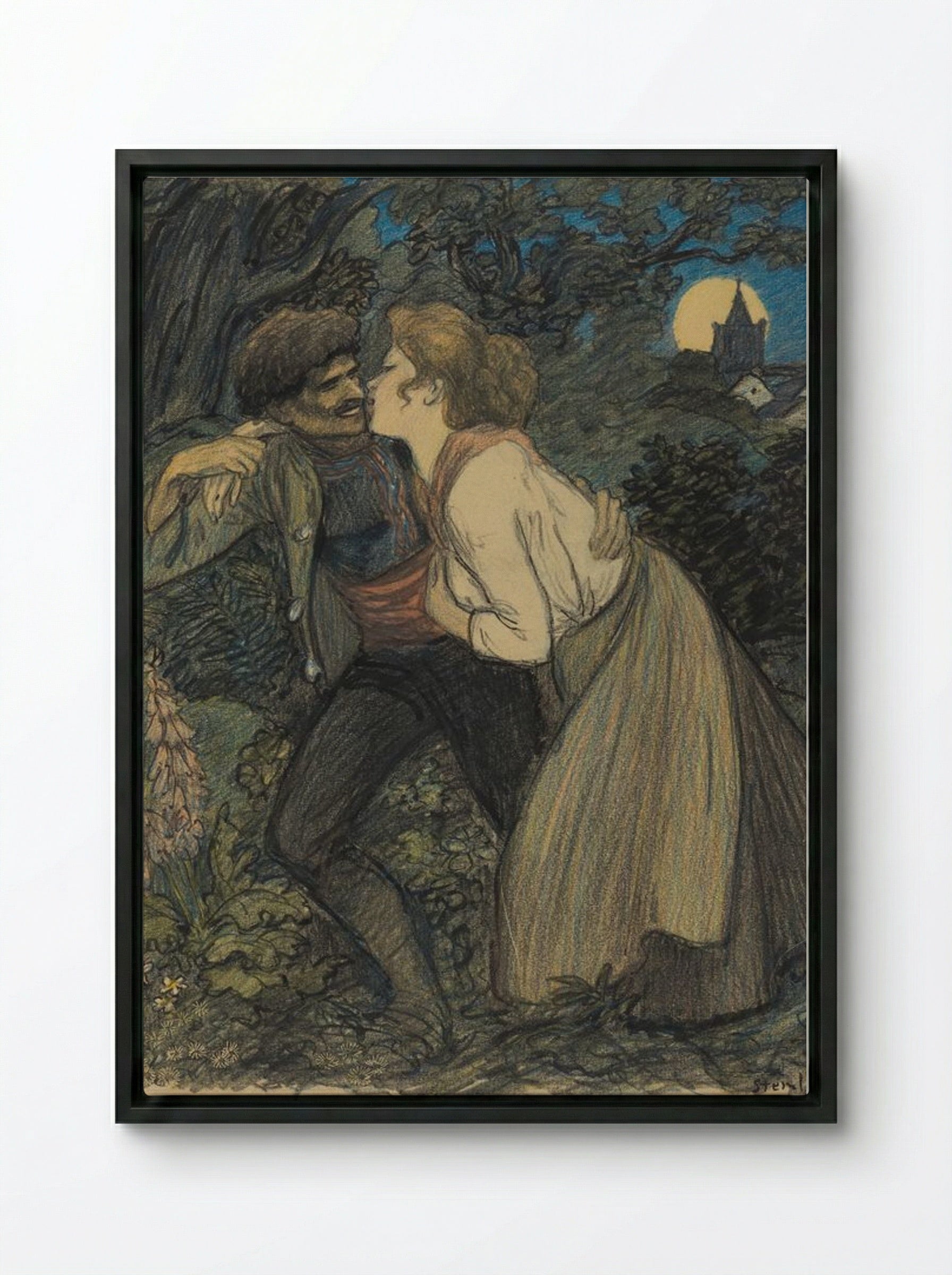 La chienne au loup - Théophile Alexandre Steinlen - Framed Canvas Black