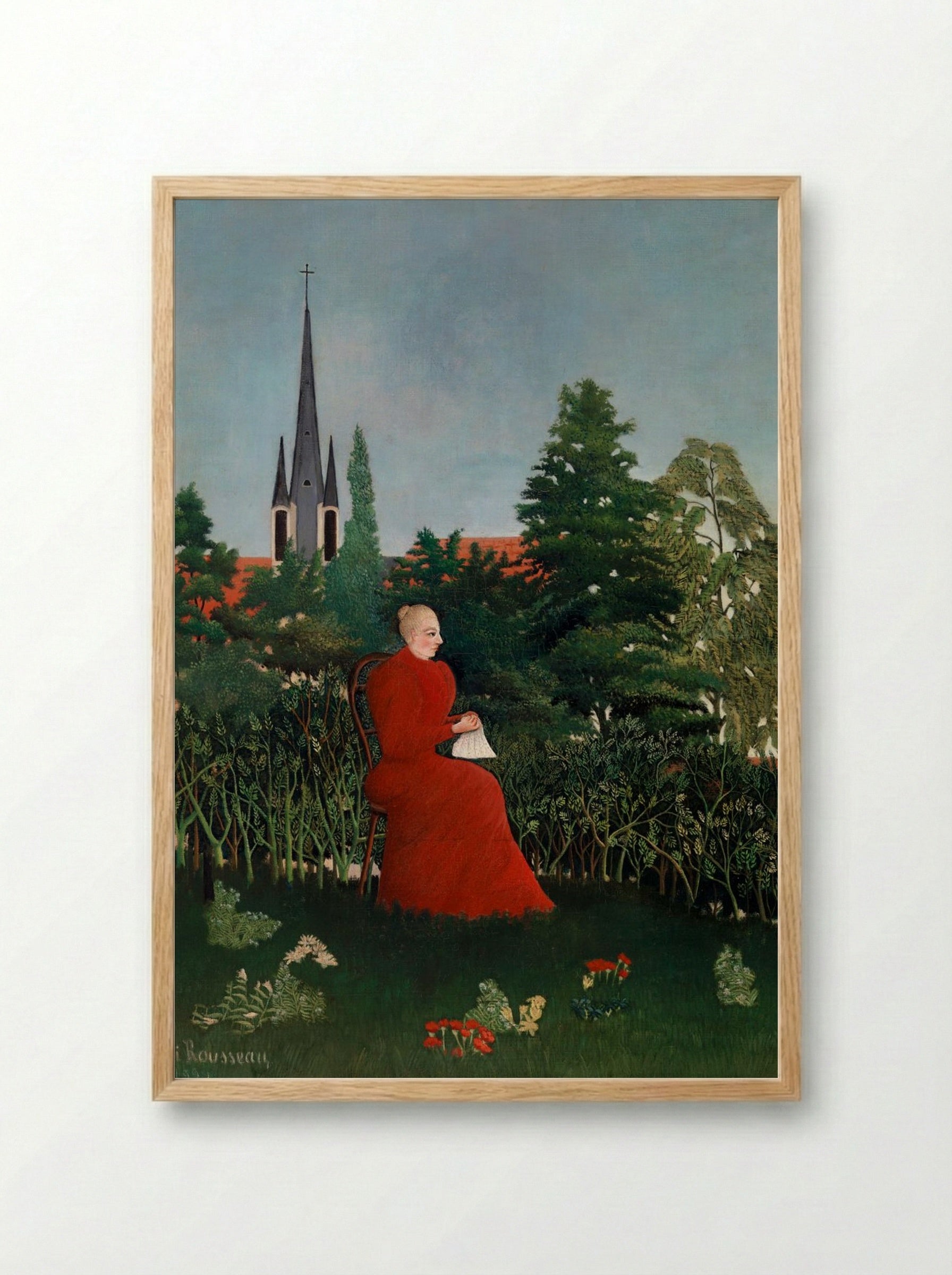 Portrait of a Woman in a Landscape - Henri Rousseau - Framed Print Wood