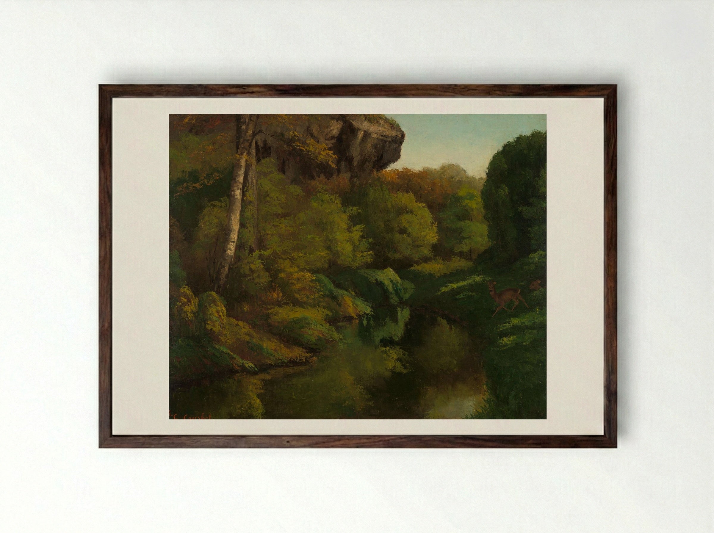 Gezicht in het bos van Fontainebleau - Gustave Courbet - Framed Print Dark Wood