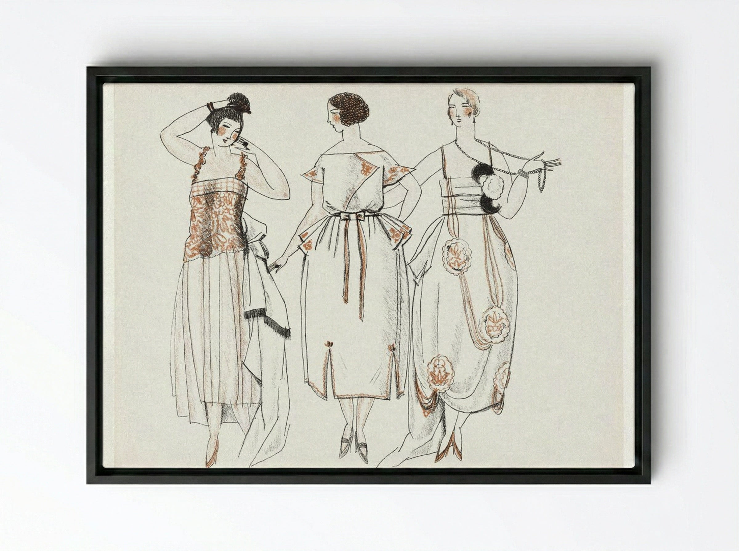 Dinner Gowns, 1920 - Mario Simon - Framed Canvas Black