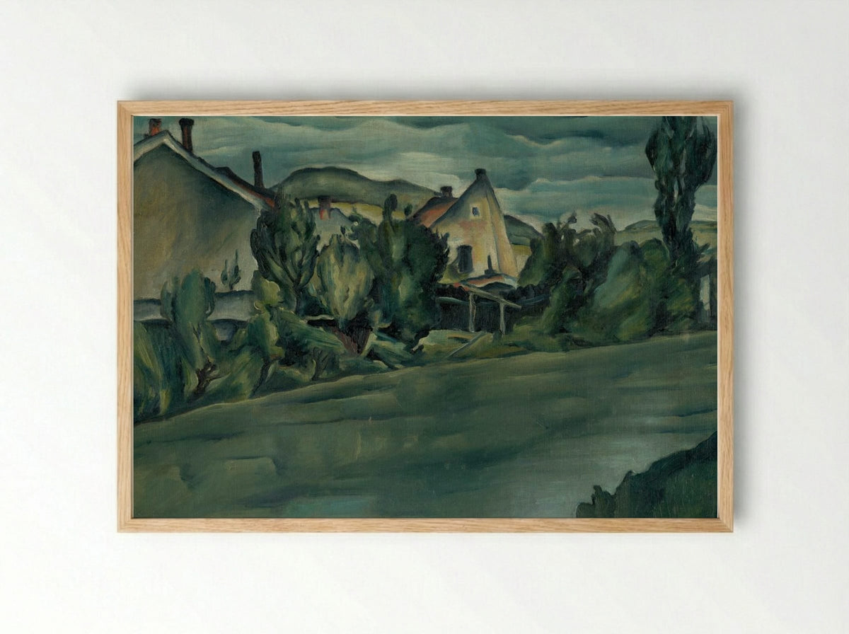 Landscape with Houses - Konstantin Bauer - Framed Print Wood