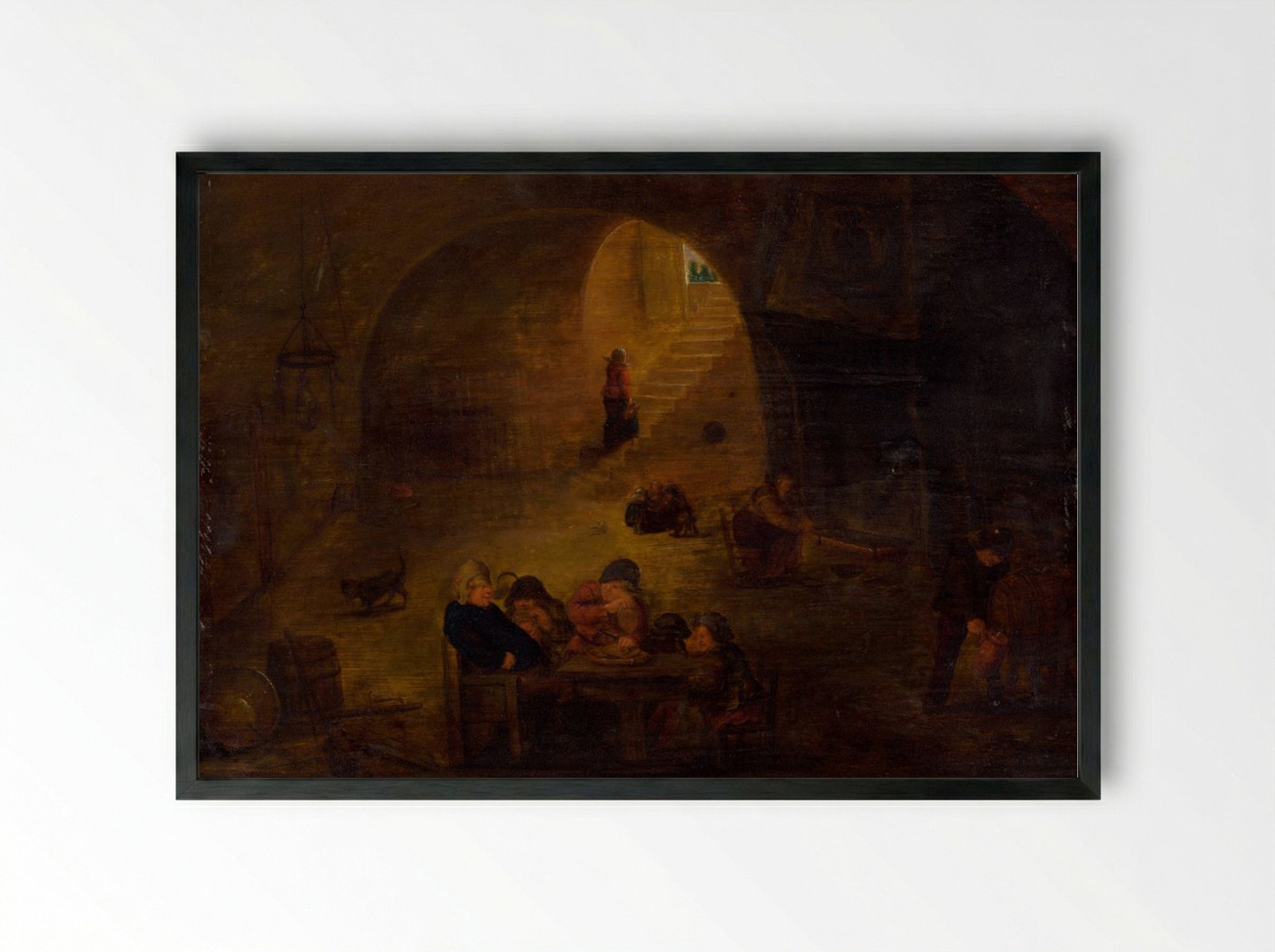 In the Wine Cellar - David Teniers the Younger - Framed Print Black