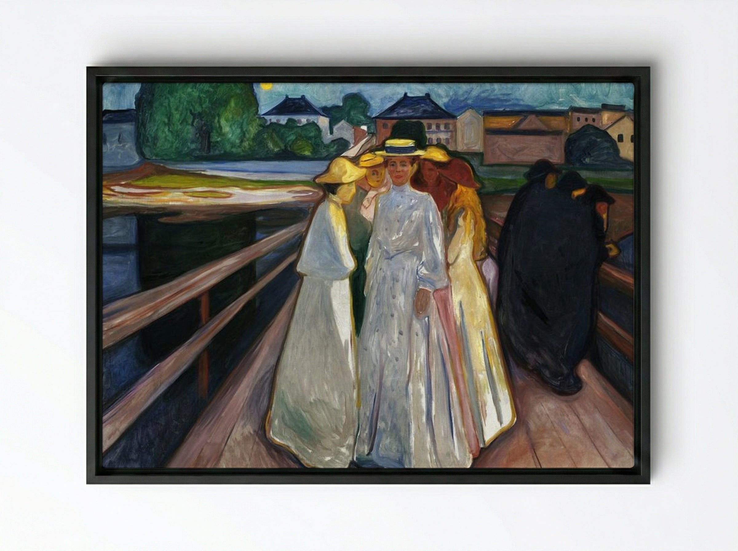 On the Bridge - Edvard Munch - Framed Canvas Black