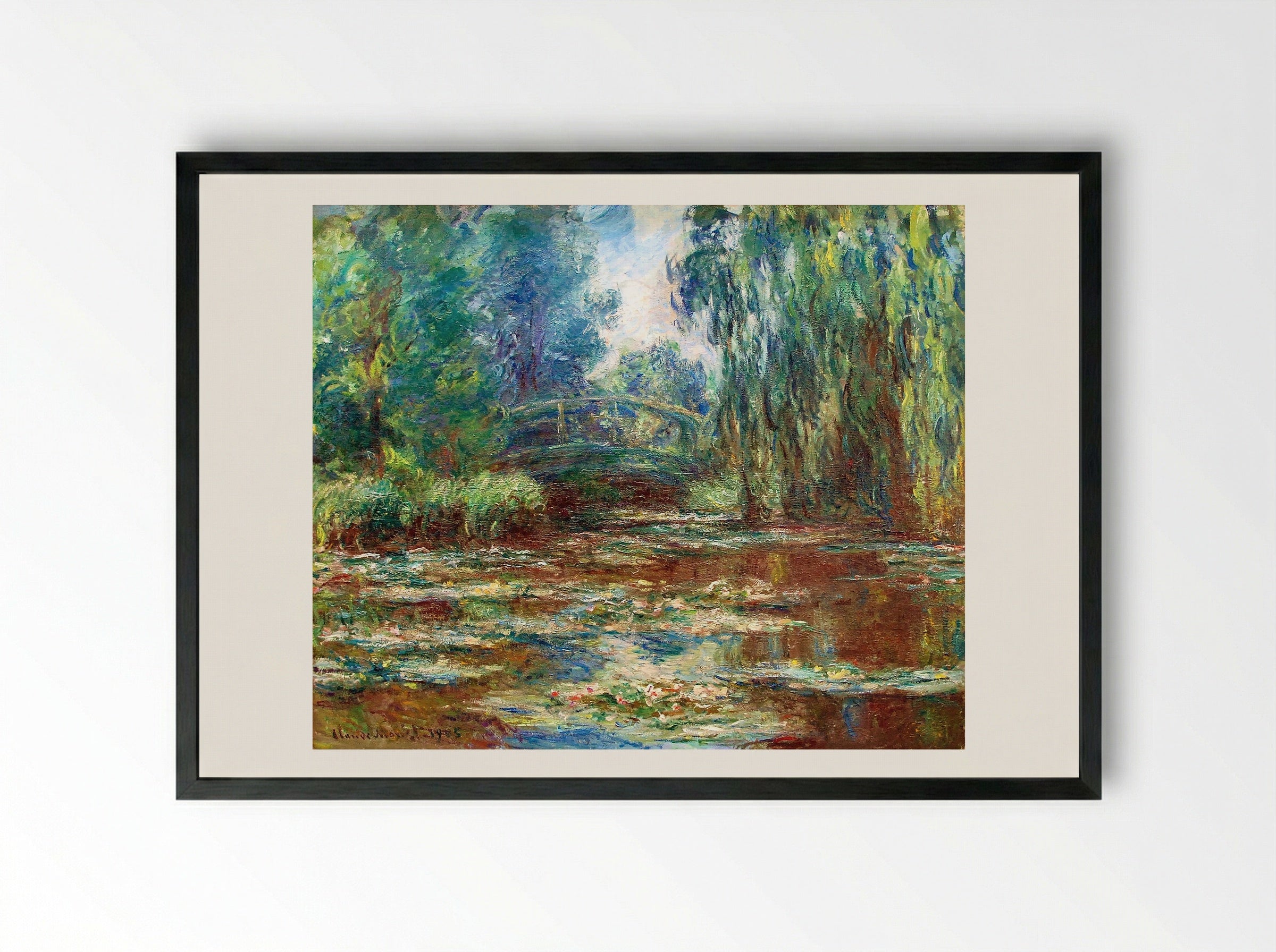 Water Lily Pond and Bridge - Claude Monet - Framed Print Black