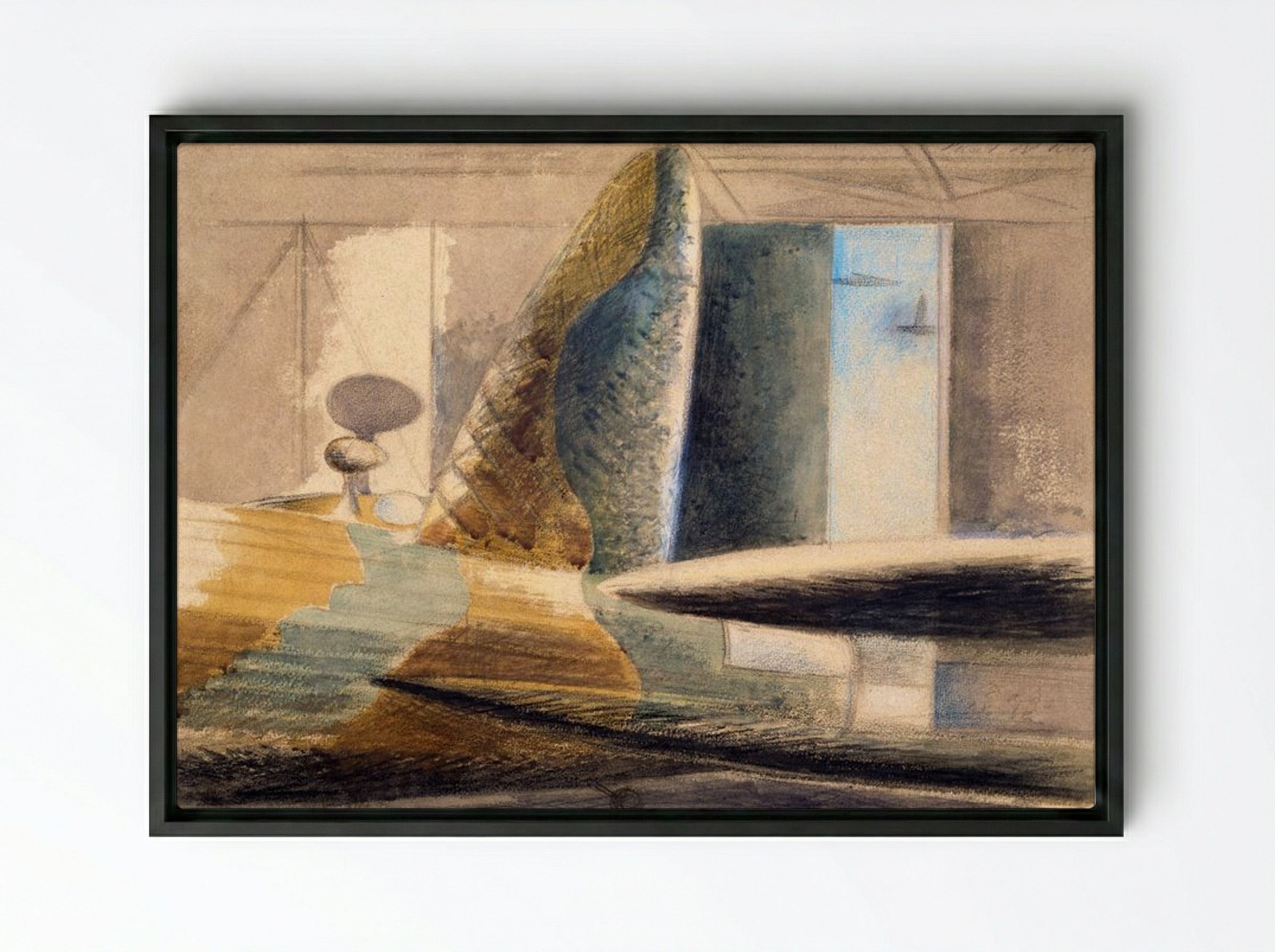 Bomber Lair: Egg and Fin - Paul Nash - Framed Canvas Black