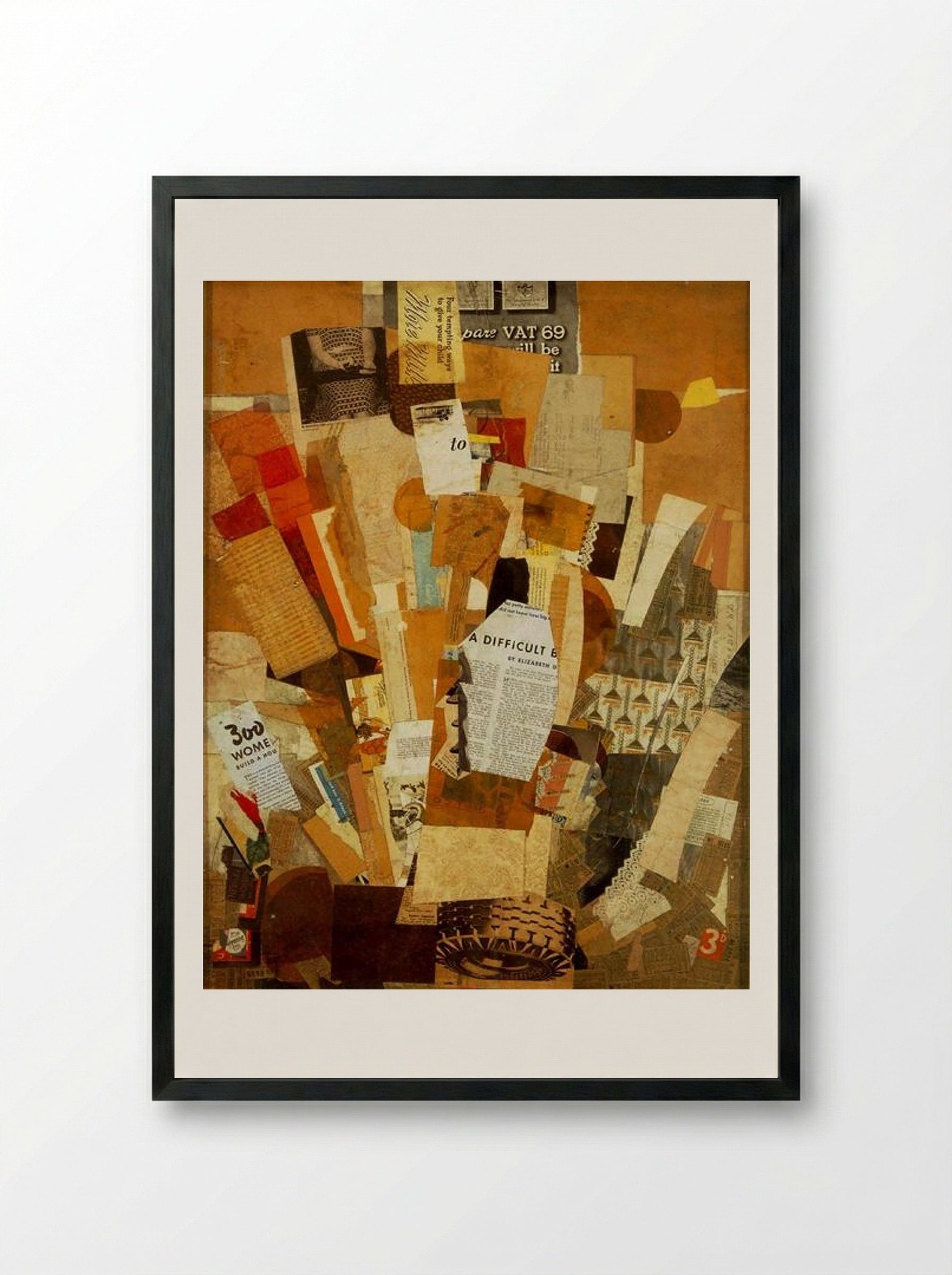 Difficult (Merz Collage) - Kurt Schwitters - Framed Print Black
