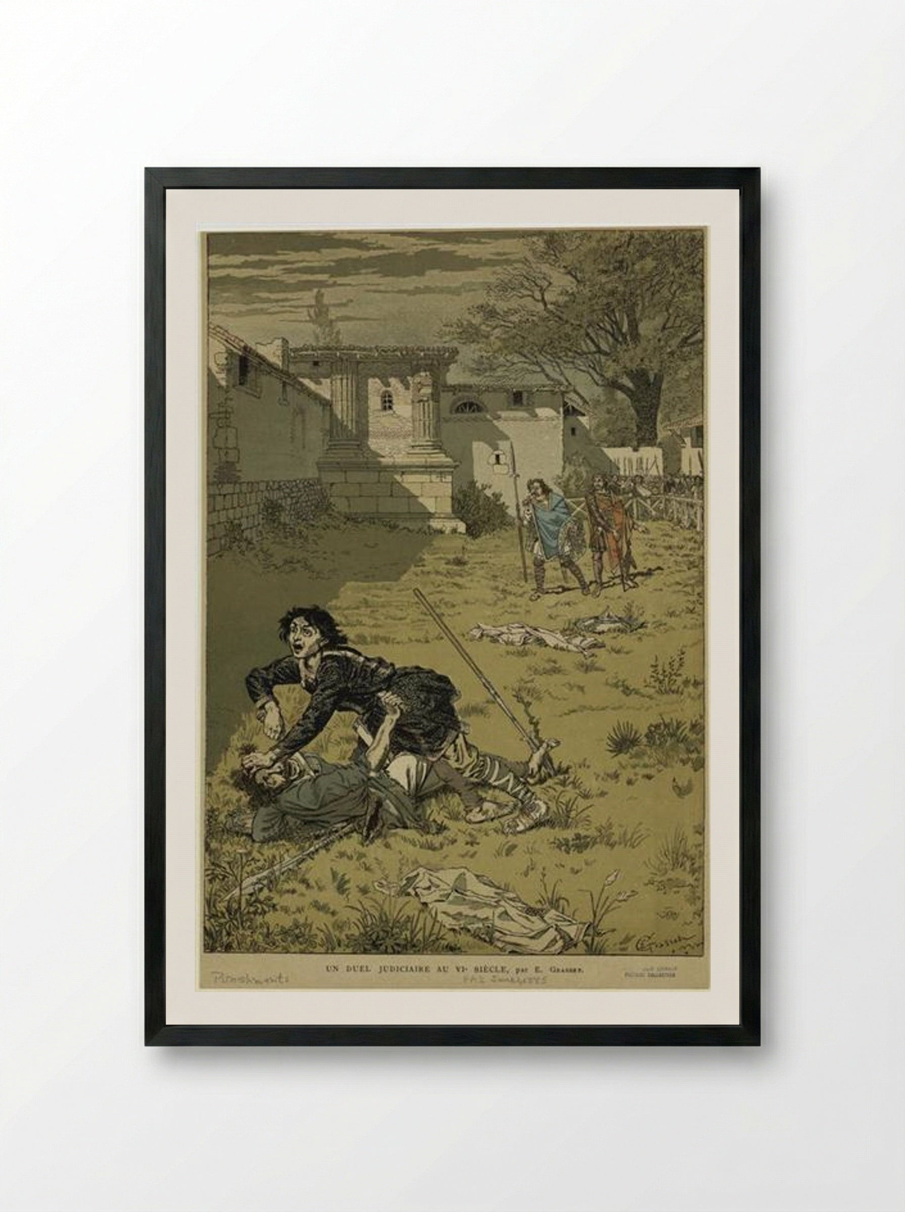 Un duel judiciaire au VIe siècle - Eugène Grasset - Framed Print Black