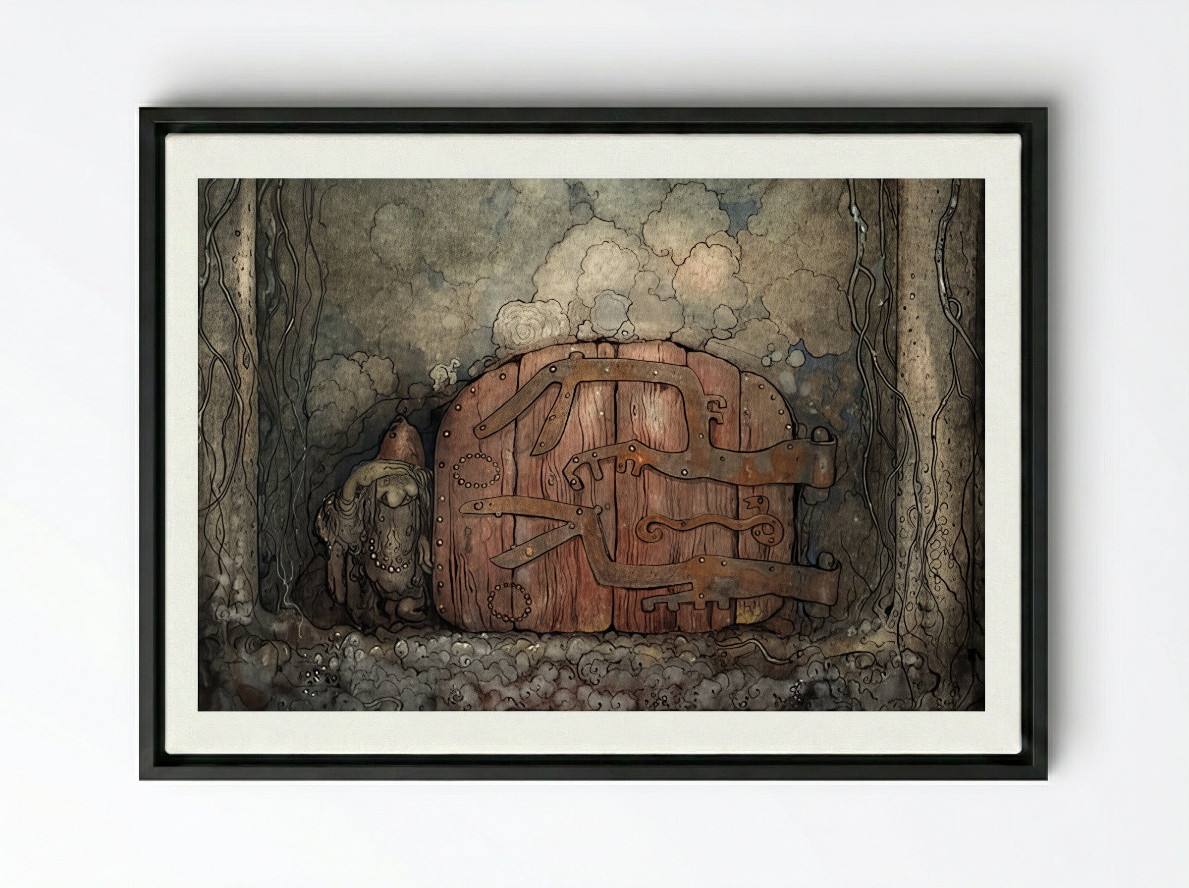 The Mountain Gate - John Bauer - Framed Canvas Black