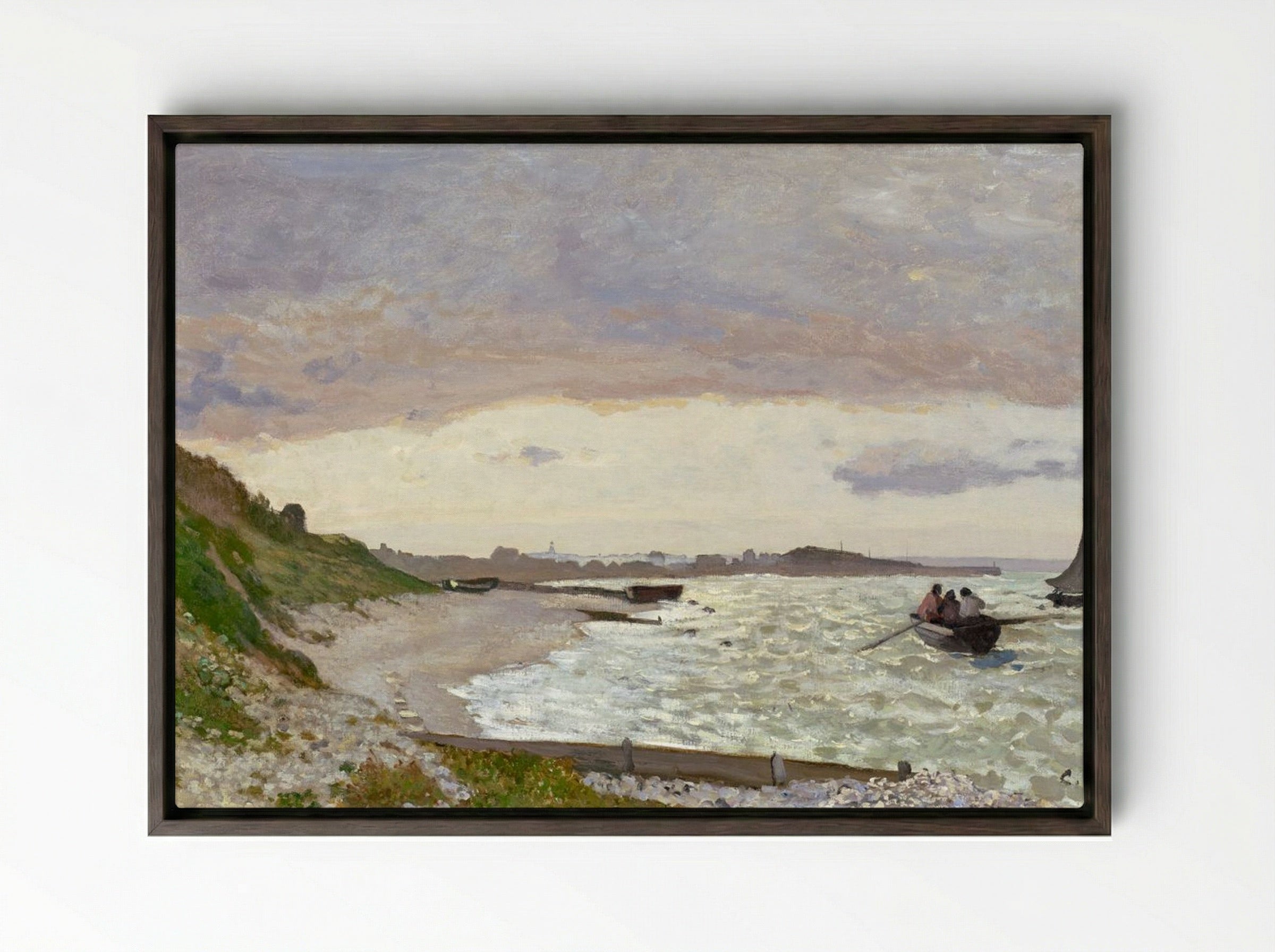 The Seashore at Sainte-Adresse - Claude Monet - Framed Canvas Dark Wood