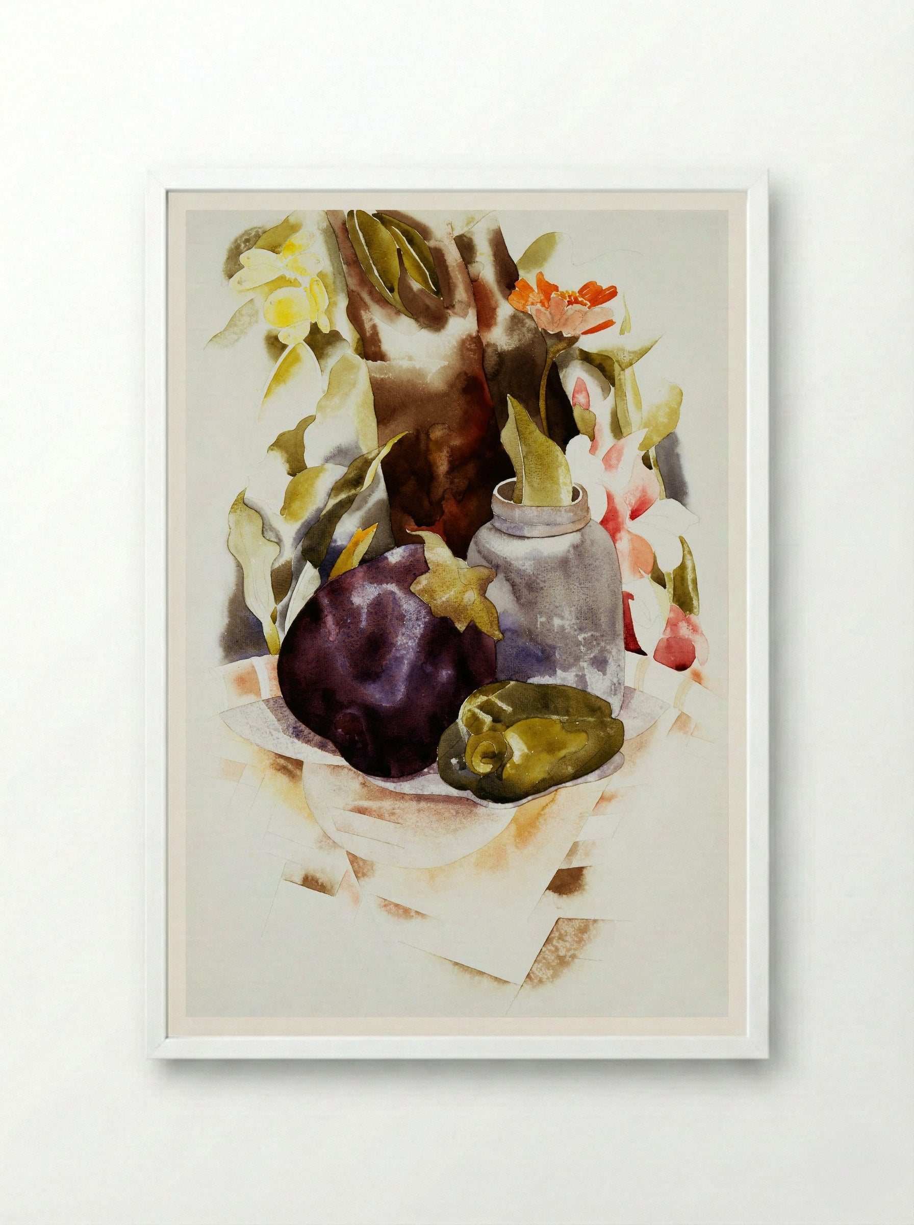 Eggplant and Green Pepper - Charles Demuth - Framed Print White