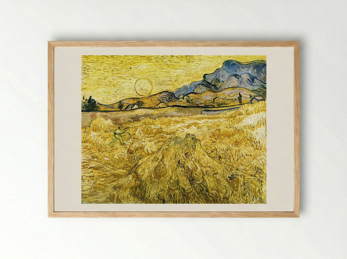 Wheat Field with Reaper - Vincent van Gogh - Framed Print Wood