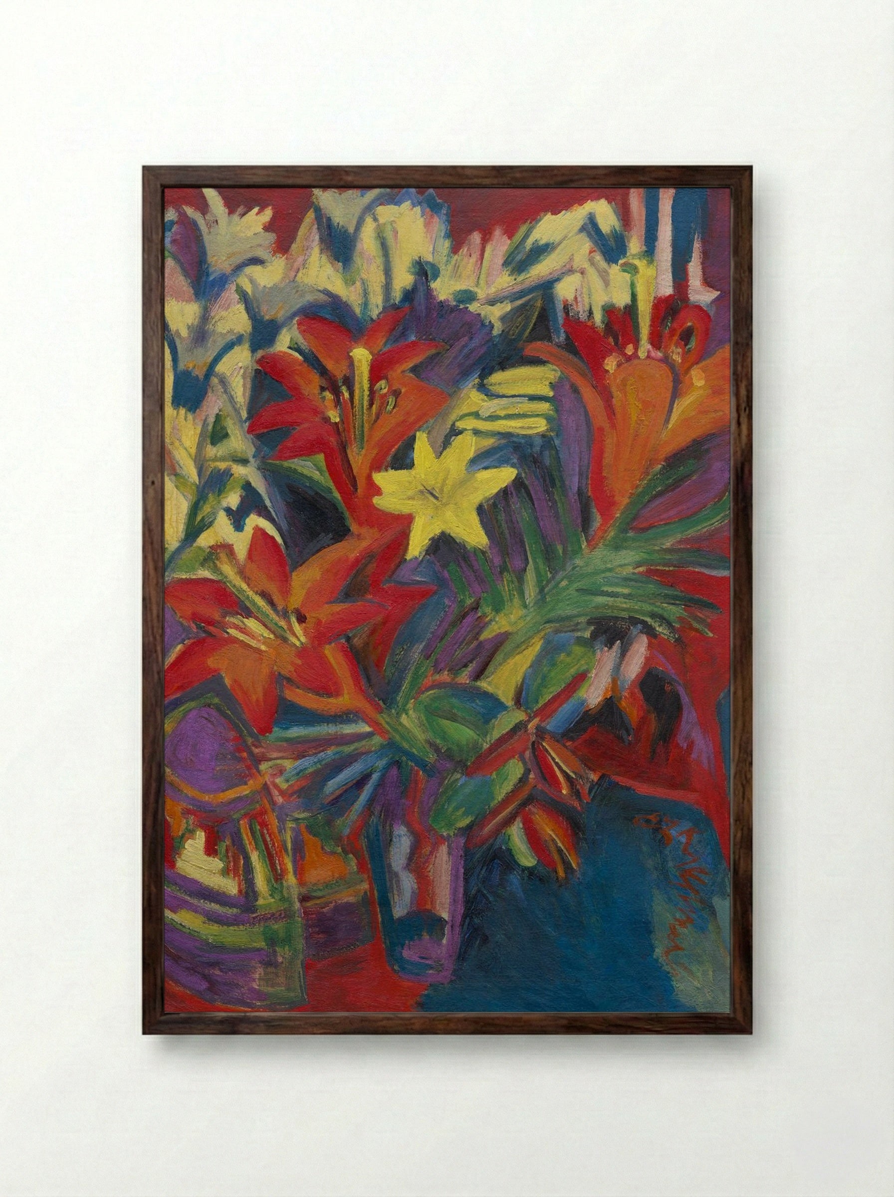 Still Life with Lilies - Ernst Ludwig Kirchner - Framed Print Dark Wood