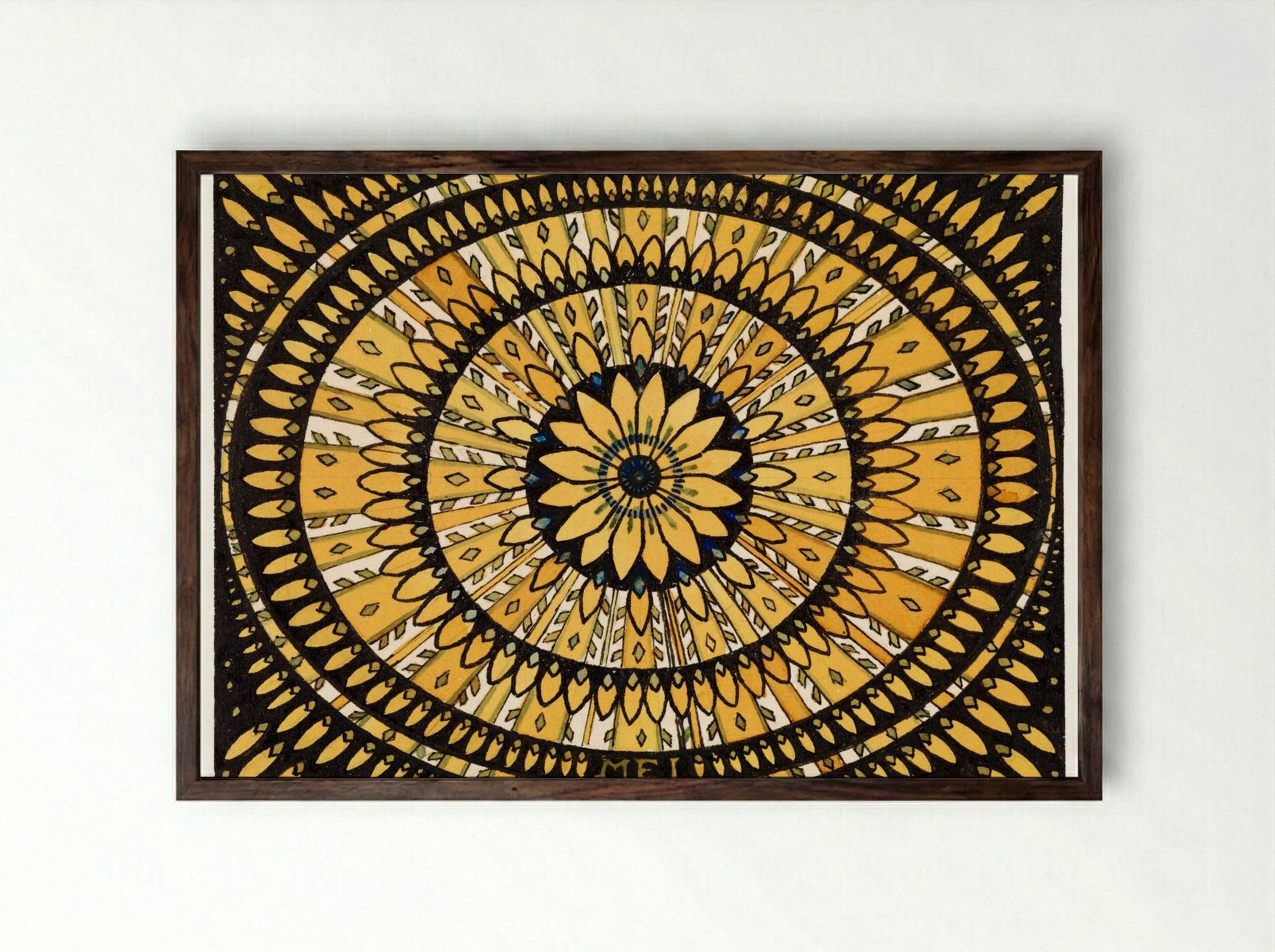 Rosette from Stylized Flowers and Leaves - Julie de Graag - Framed Print Dark Wood