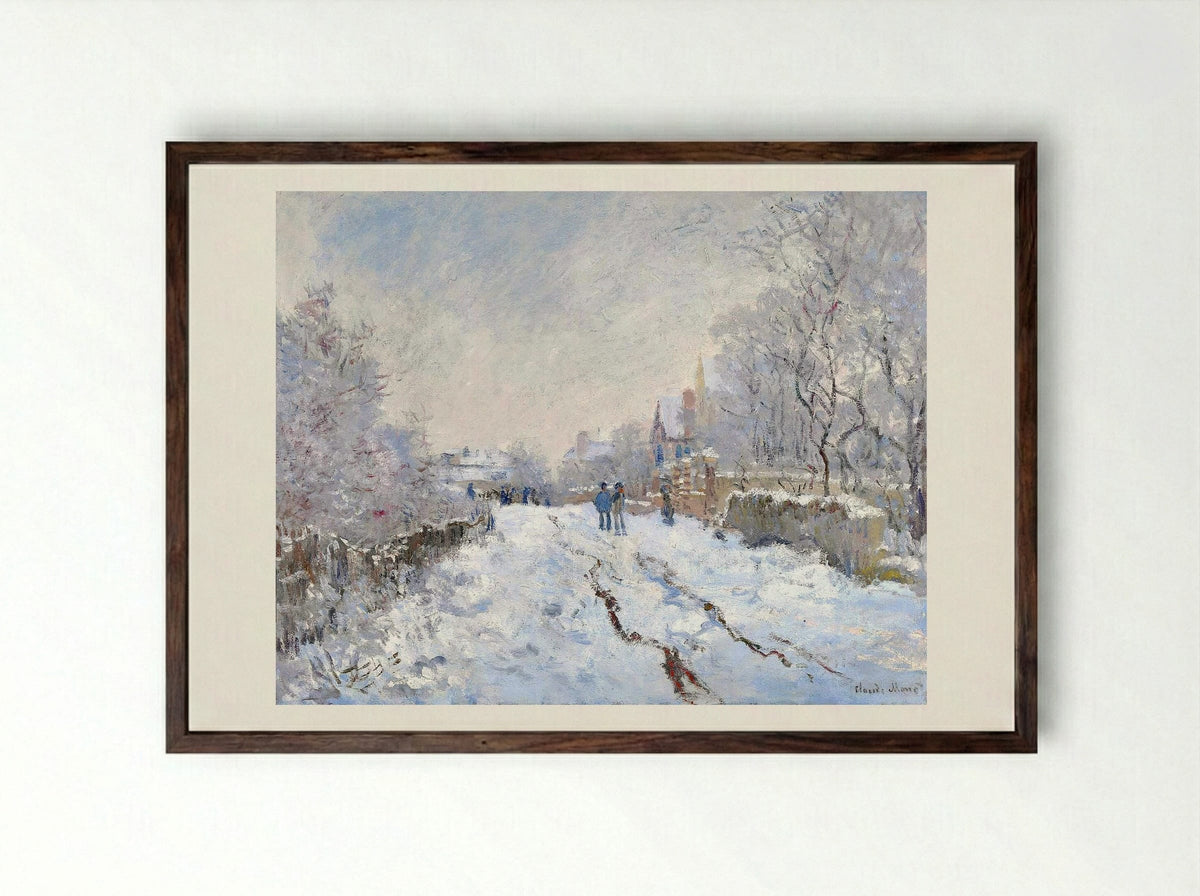 Snow Scene at Argenteuil - Claude Monet - Framed Print Dark Wood