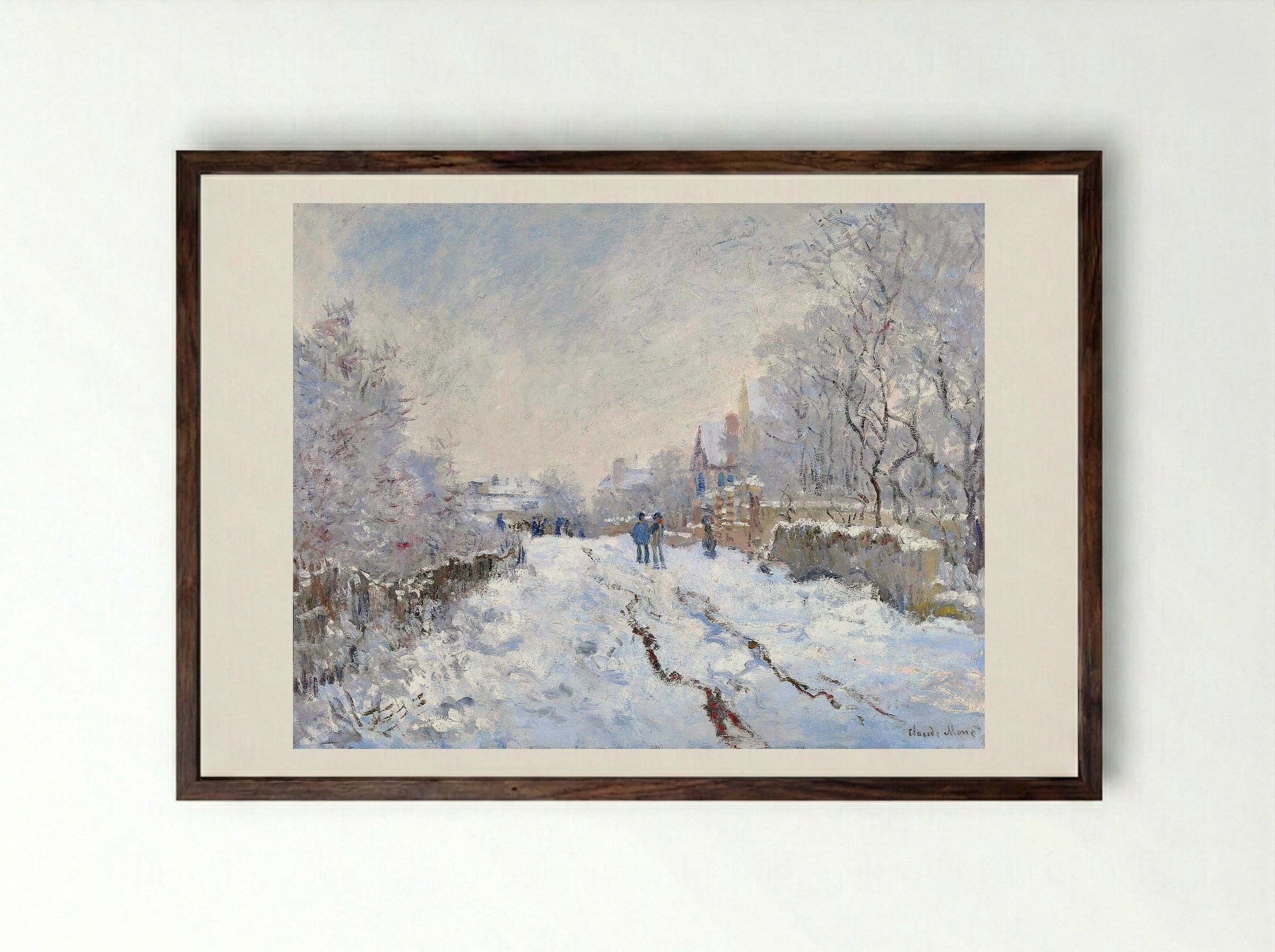 Snow Scene at Argenteuil - Claude Monet - Framed Print Dark Wood