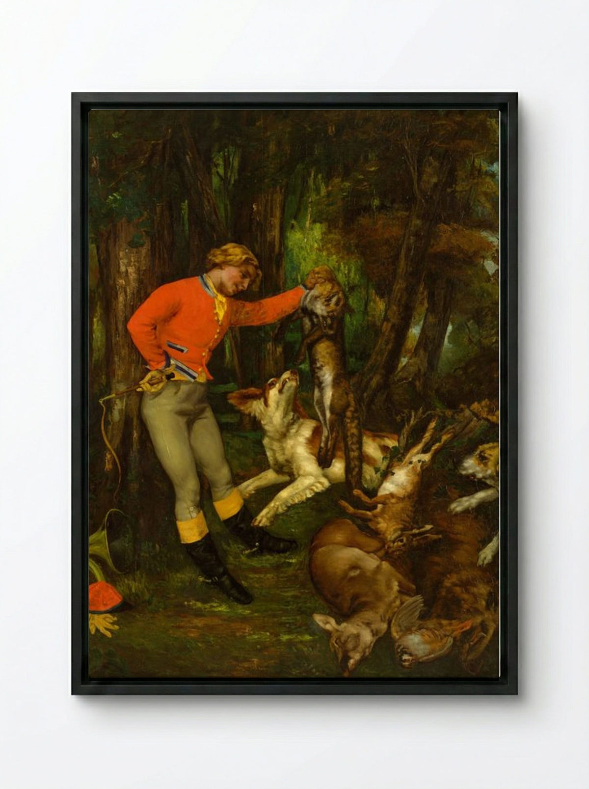After the Hunt - Gustave Courbet - Framed Canvas Black